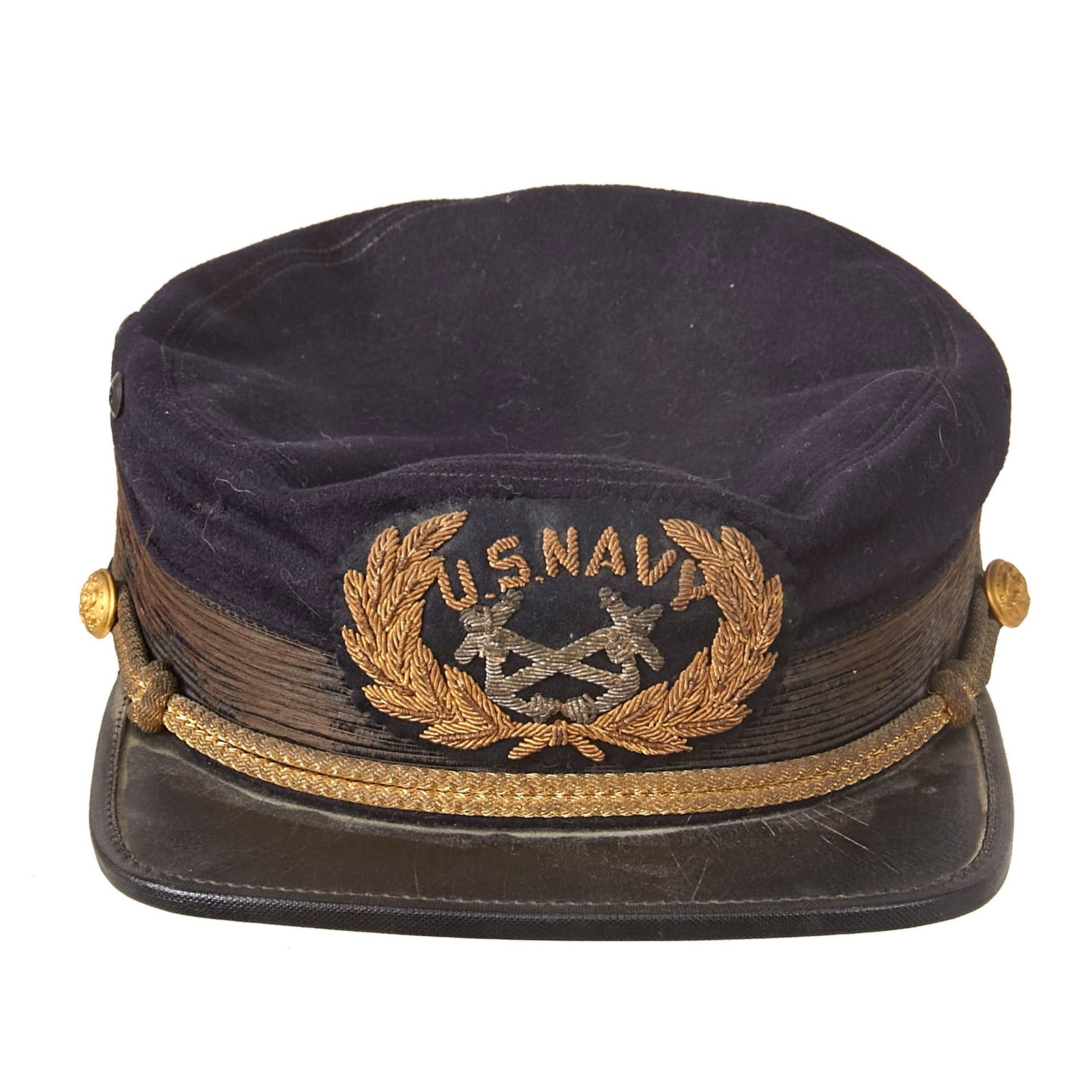 Buy Original U.S. Spanish-American War Navy Officer’s M1895 Forage Cap with Bullion Insignia by Horstmann of Philadelphia - Size 7¼ | Original Firearms Antique For Sale