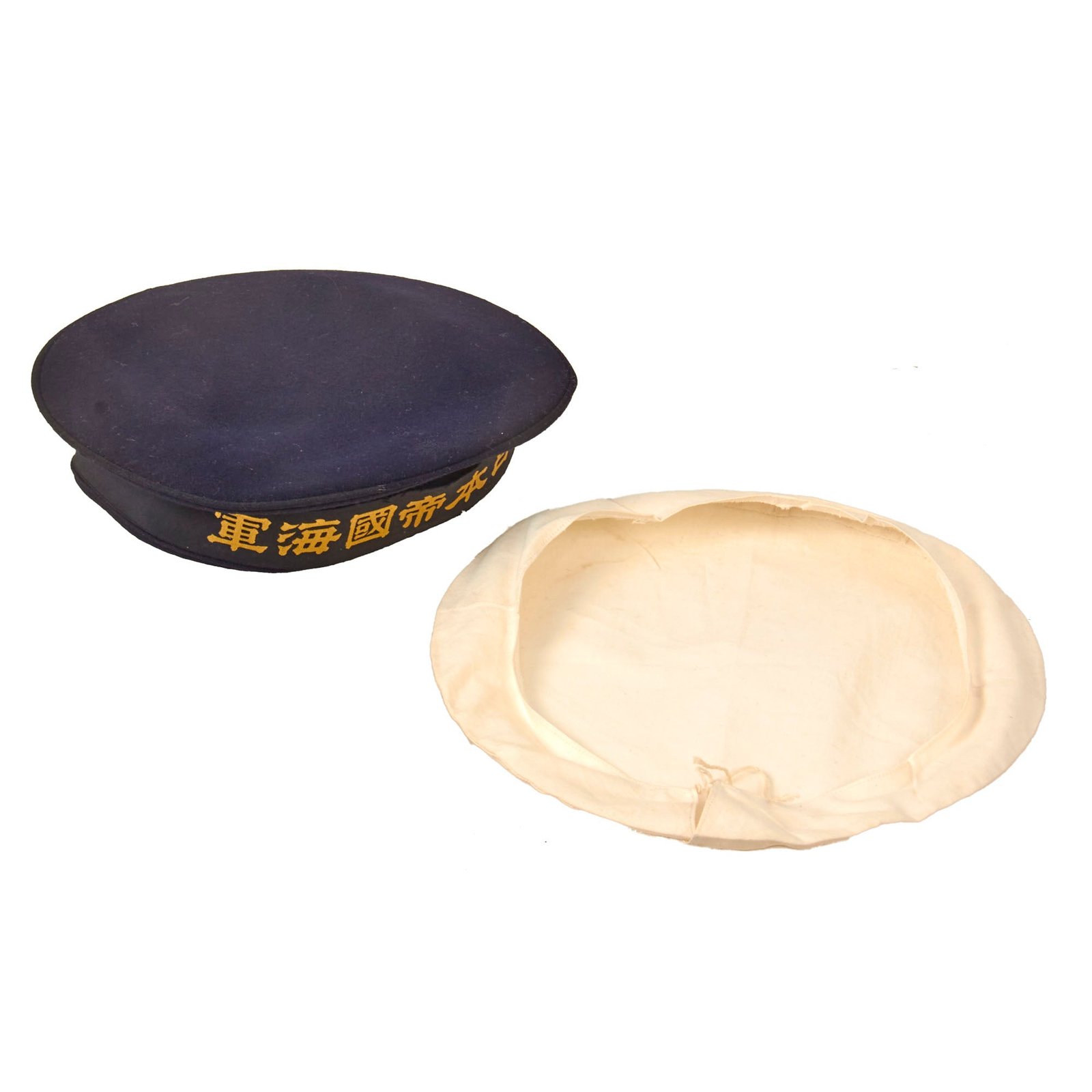 Buy Original WWII Imperial Japanese Navy Sailor “Donald Duck” Flat Cap With “Great Japan Imperial Navy” Talley & White Crown Cover | Original Firearms Antique For Sale