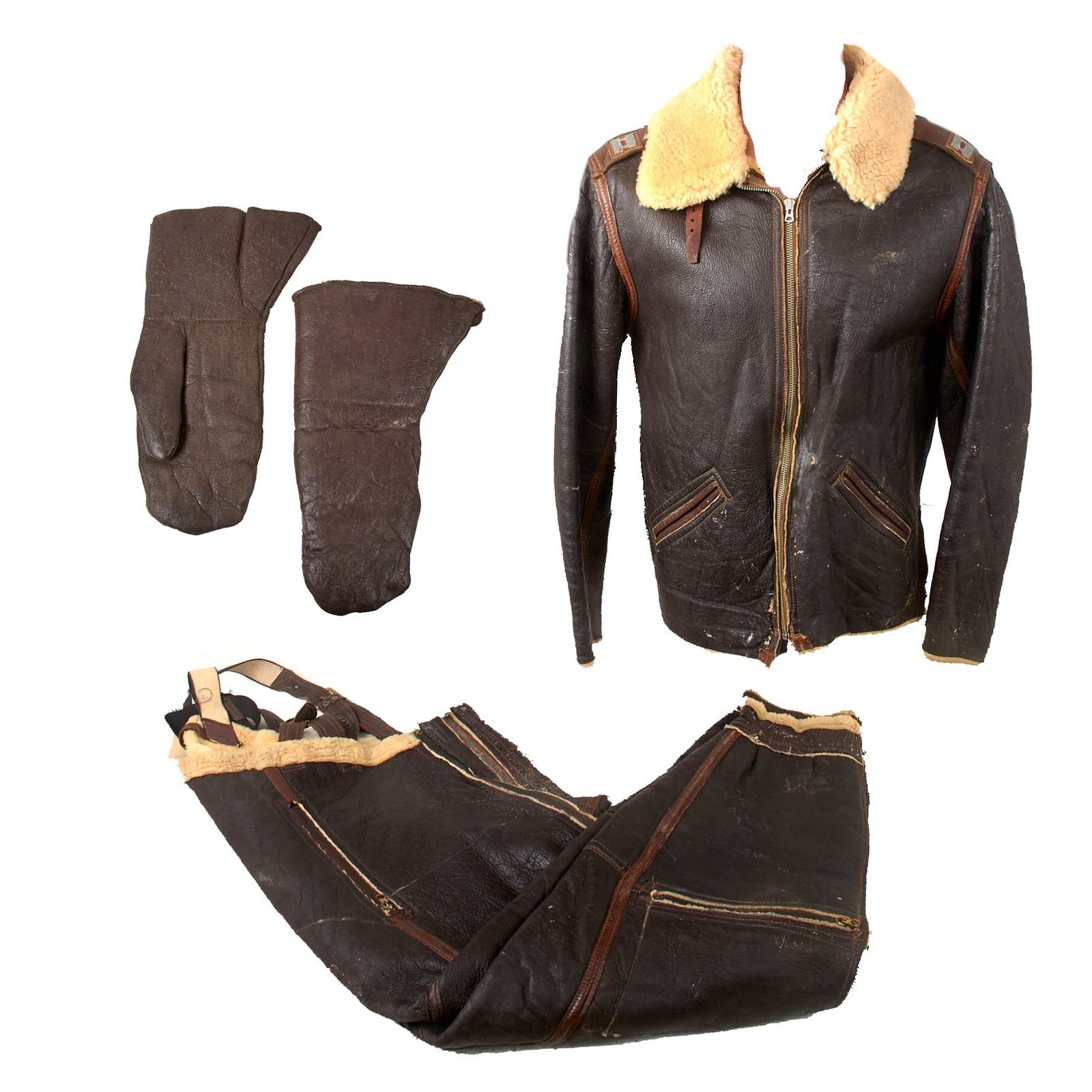 Buy Original U.S. WWII Army Air Forces Type B-6 Sheepskin Shearling Bomber Jacket with Type A-5 Trousers & Mittens - AAF Marked | Original Firearms Antique For Sale