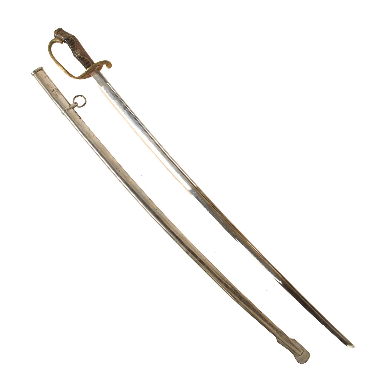 Original Imperial Japanese WWII Army Type 19 Kyu-Gunto Nickel-Plated Parade Officer’s Sword with Scabbard