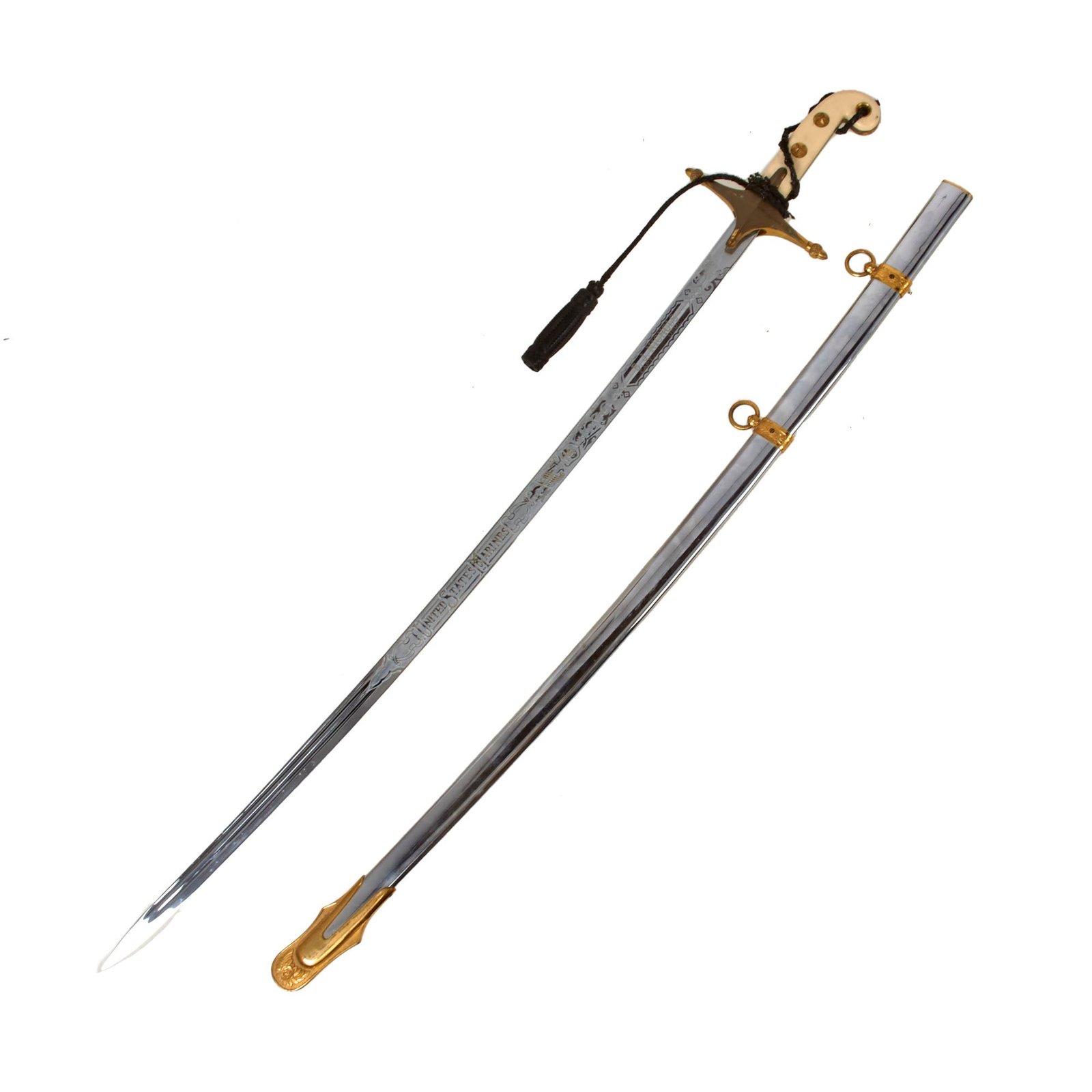 Buy Original Vietnam War Era U.S. Marine Corps Officer's Mameluke Sword with Knot by Japan Sword with Scabbard - Captain B.J. Nichols | Original Firearms Antique For Sale