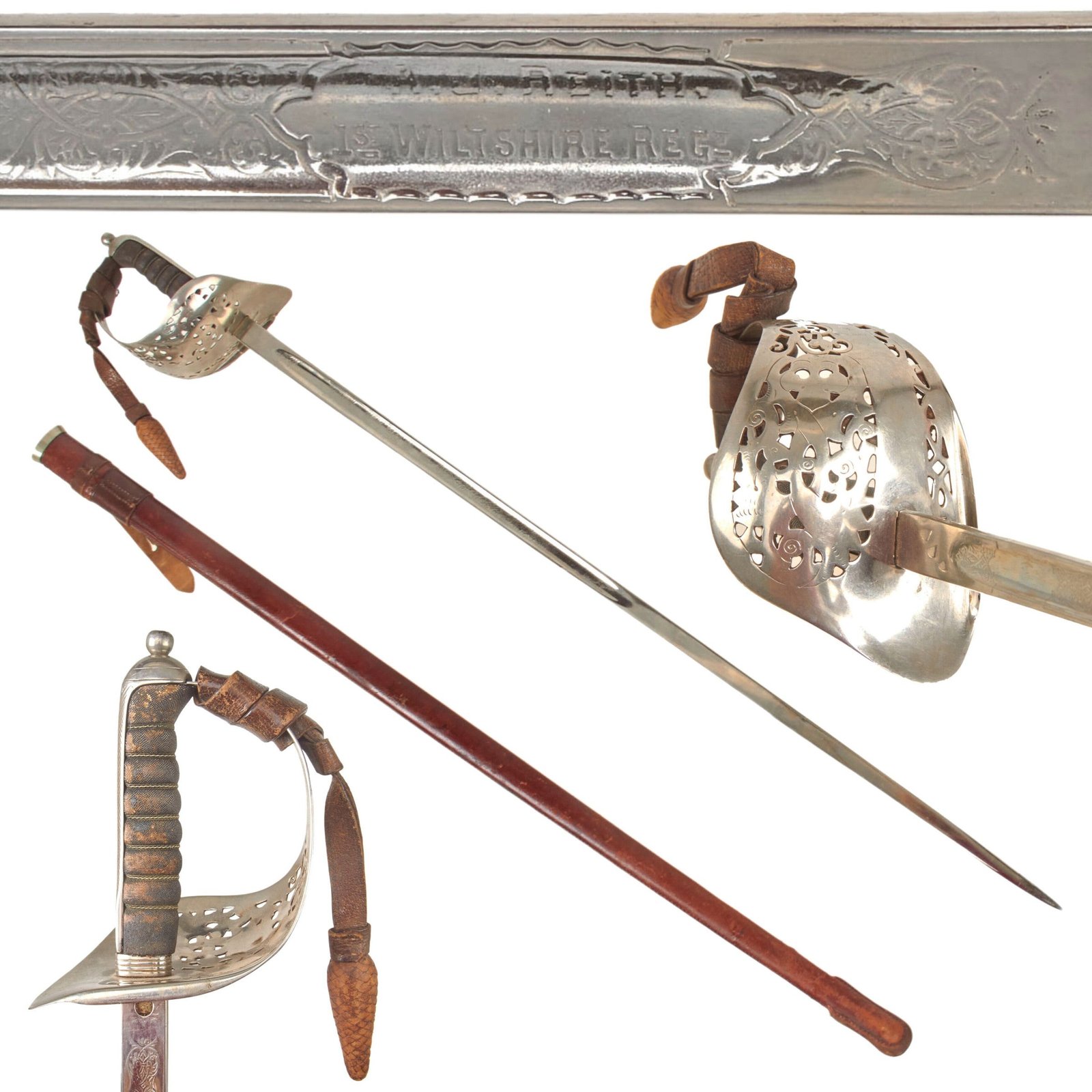 Buy Original British WWII Pattern 1895 Light Officer’s Sword and Scabbard with Sword Knot -  A.J. Reith, 1st Wiltshire Regiment | Original Firearms Antique For Sale