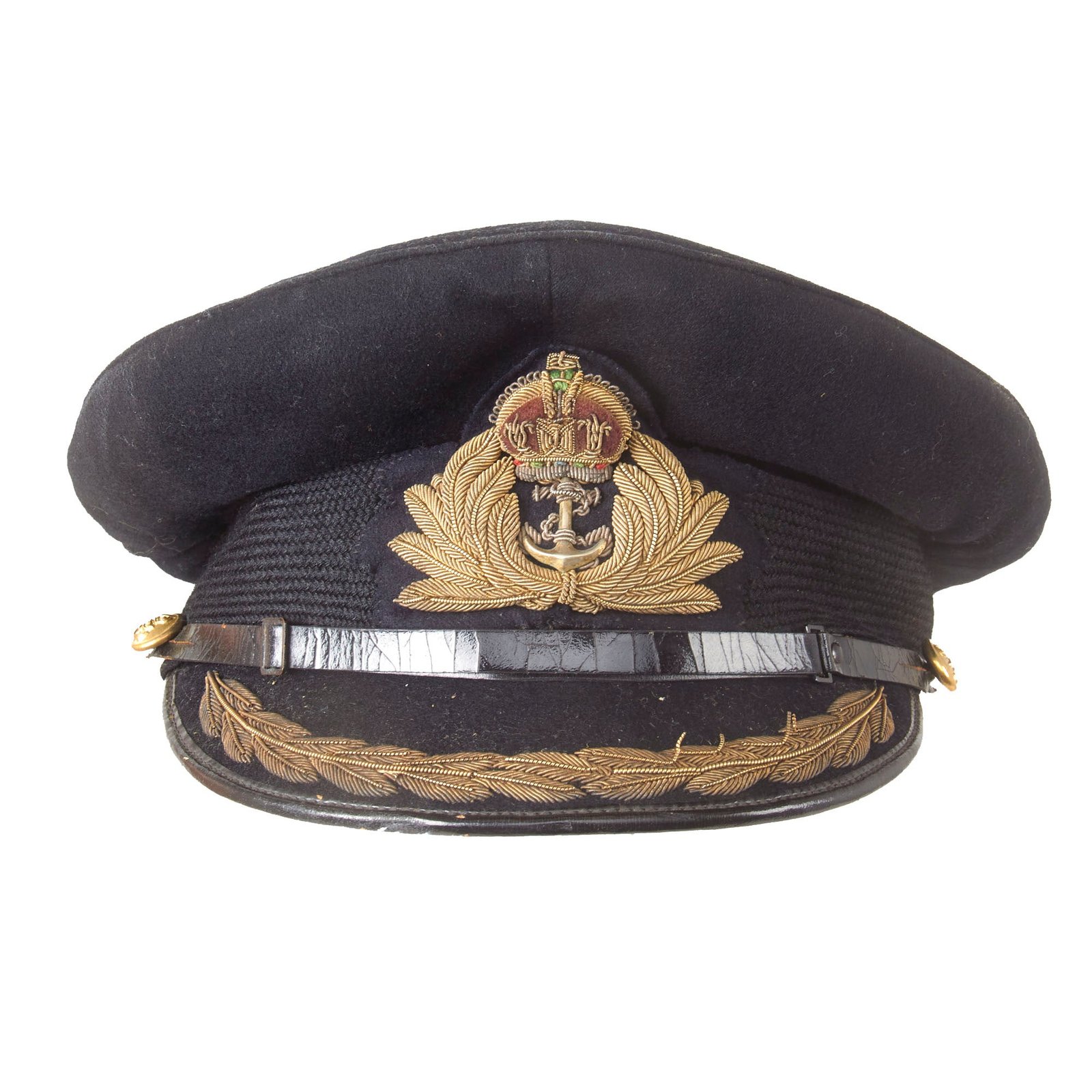 Buy Original British WWII Royal Navy Officers Visor Cap with Oak Leaves - Size 6 7/8 | Original Firearms Antique For Sale