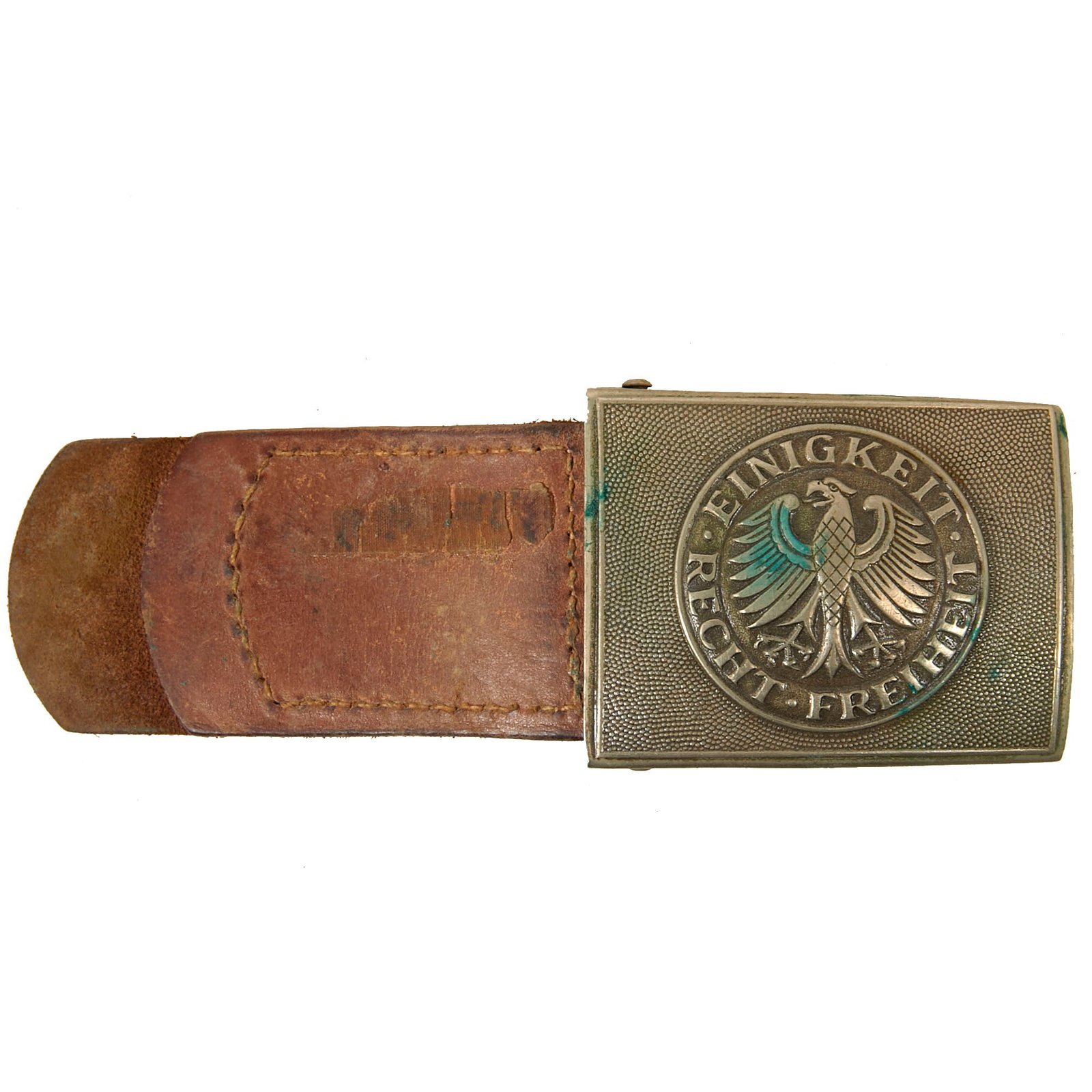 Buy Original West German Early Cold War Belt “Box” Buckle with Leather Tab - Unity Justice Freedom | Original Firearms Antique For Sale