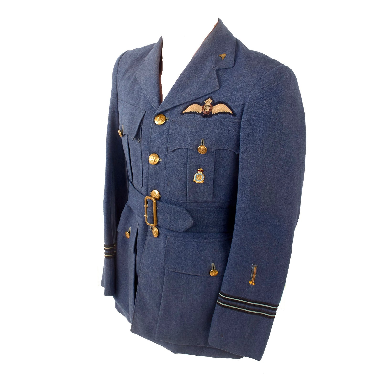 Original British WWII Royal Air Force RAF Auxiliary Pilot Flight Lieutenant’s Uniform Jacket with Fighter Squadron Pin & Pilot’s Wings - Wound Stripe