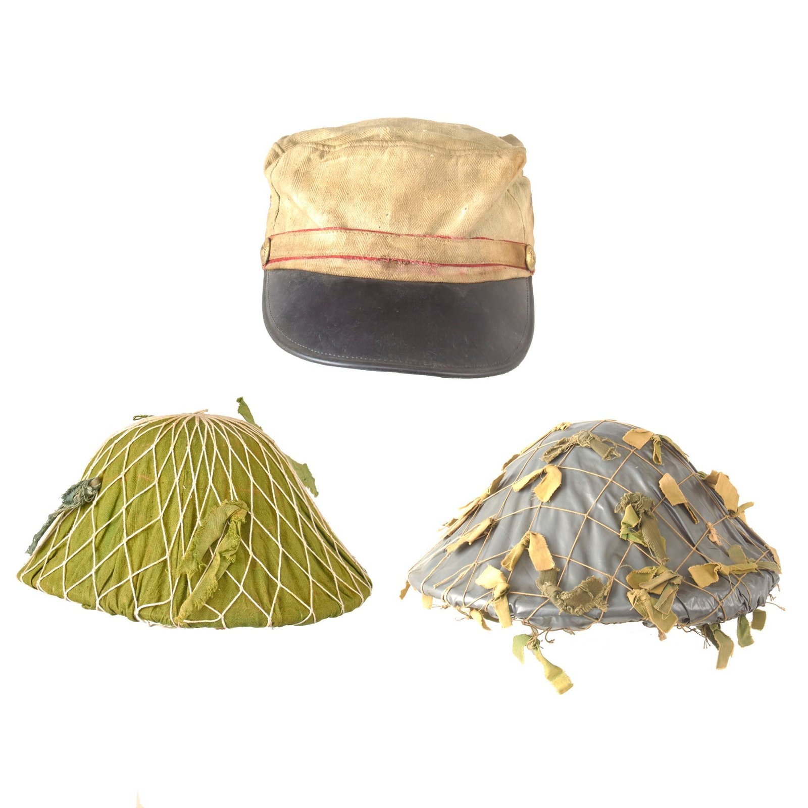 Buy Original Vietnam War Era Pair of Vietcong Helmets with Cambodia Cap | Original Firearms Antique For Sale