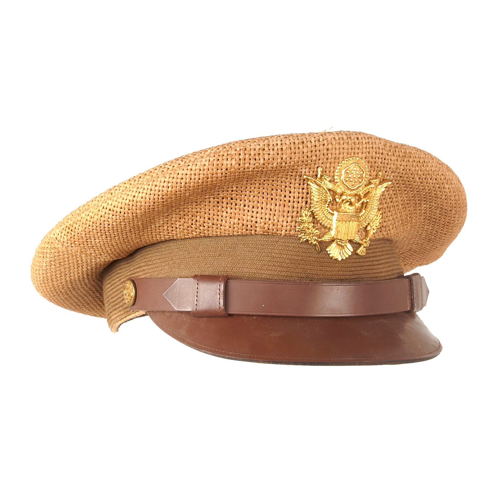 Buy Original U.S. WWII Named Officer’s Visor Cap with Theater-Made Wicker Crown - Capt. R.A. Floyd | Original Firearms Antique For Sale