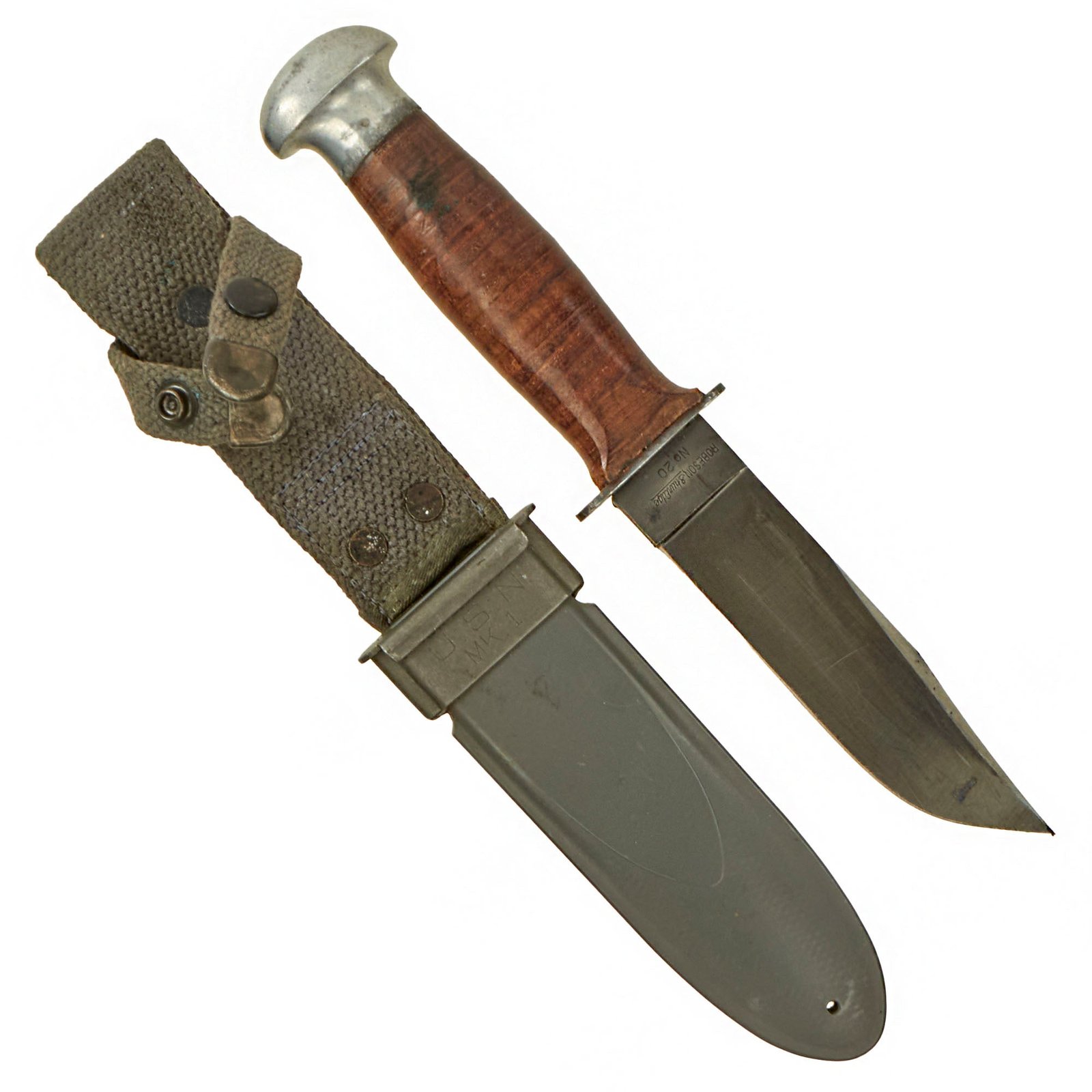 Original U.S. WWII Navy USN Mark 1 Robeson ShurEdge No. 20 Fighting Knife with Mk1 Scabbard - Excellent