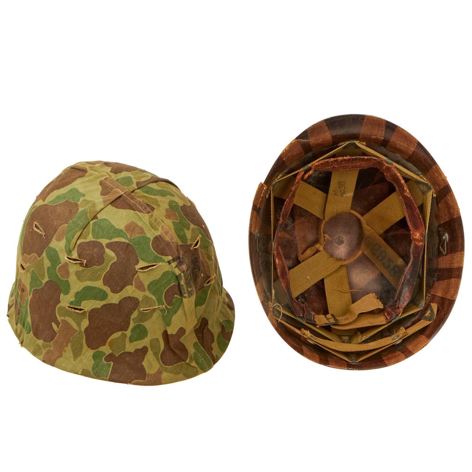 Buy Original U.S. WWII / Korean War USMC Front Seam Fixed Bale M1 Helmet with MSA Liner and USMC Cover With Stenciled Eagle, Globe and Anchor - Complete | Original Firearms Antique For Sale