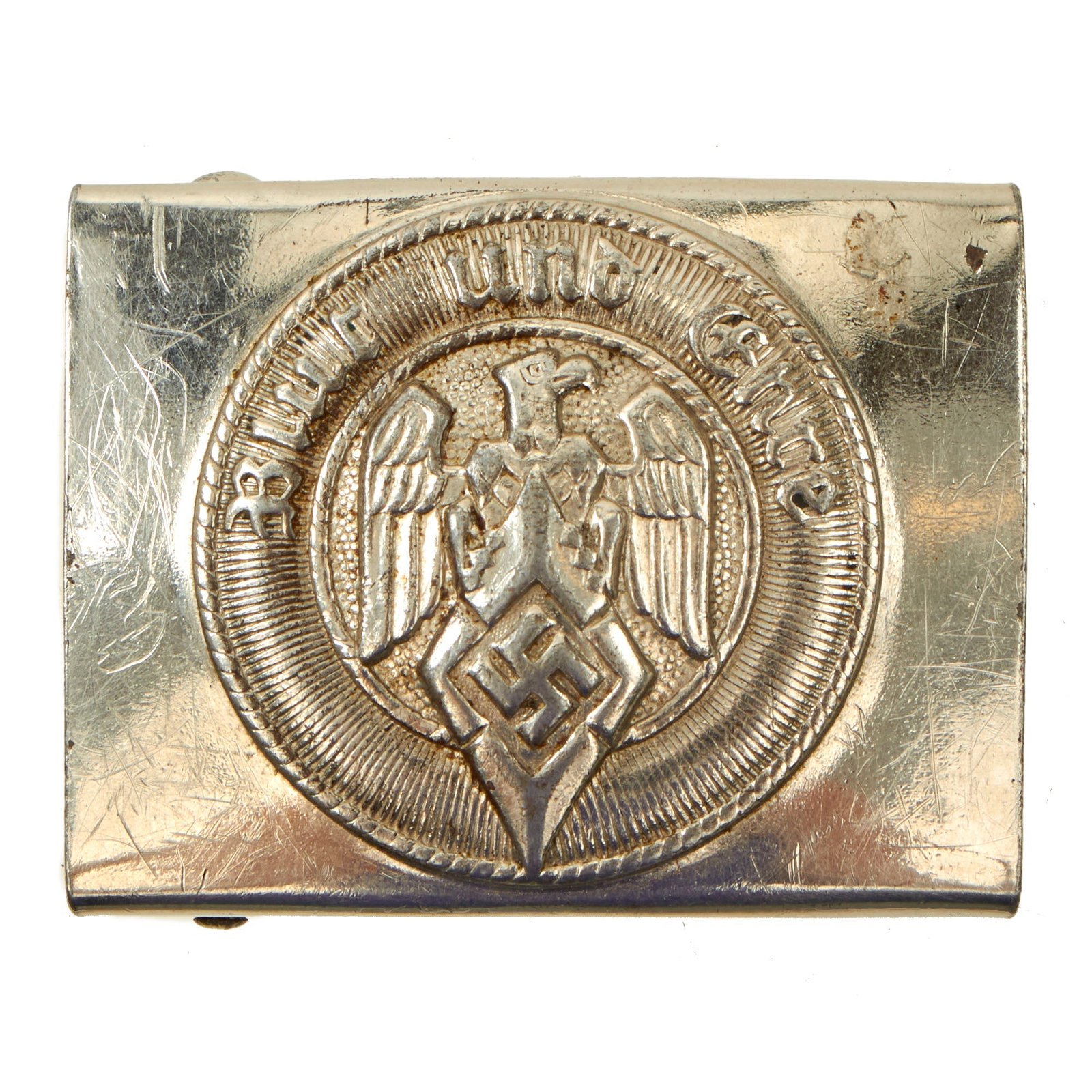 Buy Original German WWII HJ National Youth Organization Nickel Plated Steel Belt Buckle by Overhoff & Cie - M4/27 | Original Firearms Antique For Sale