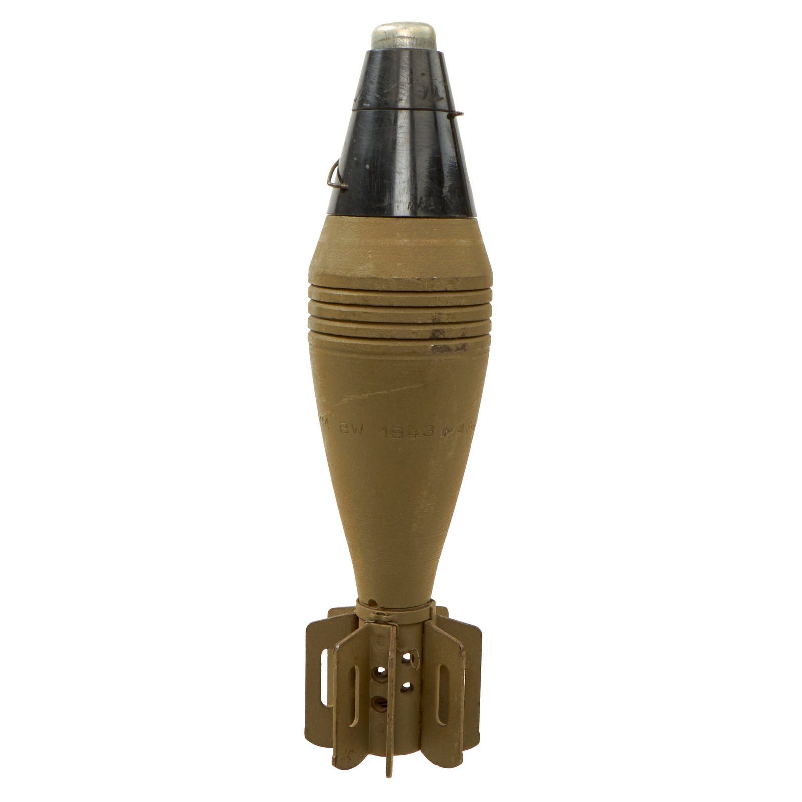 Buy Original U.S. WWII M49A2 60mm Deactivated Mortar Round with Fuse with Original Paint - Dated 1943 - Inert | Original Firearms Antique For Sale