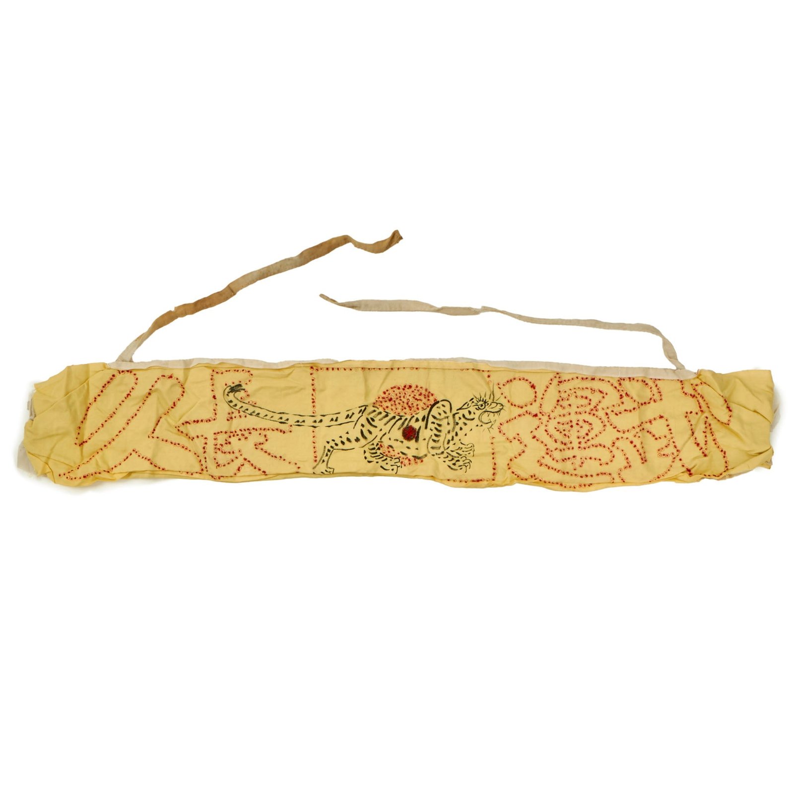 Buy Original Japanese WWII Tiger Senninbari 1000 Stitch Belt with Stitched Coin & Japanese Flag - 41” x 6” | Original Firearms Antique For Sale
