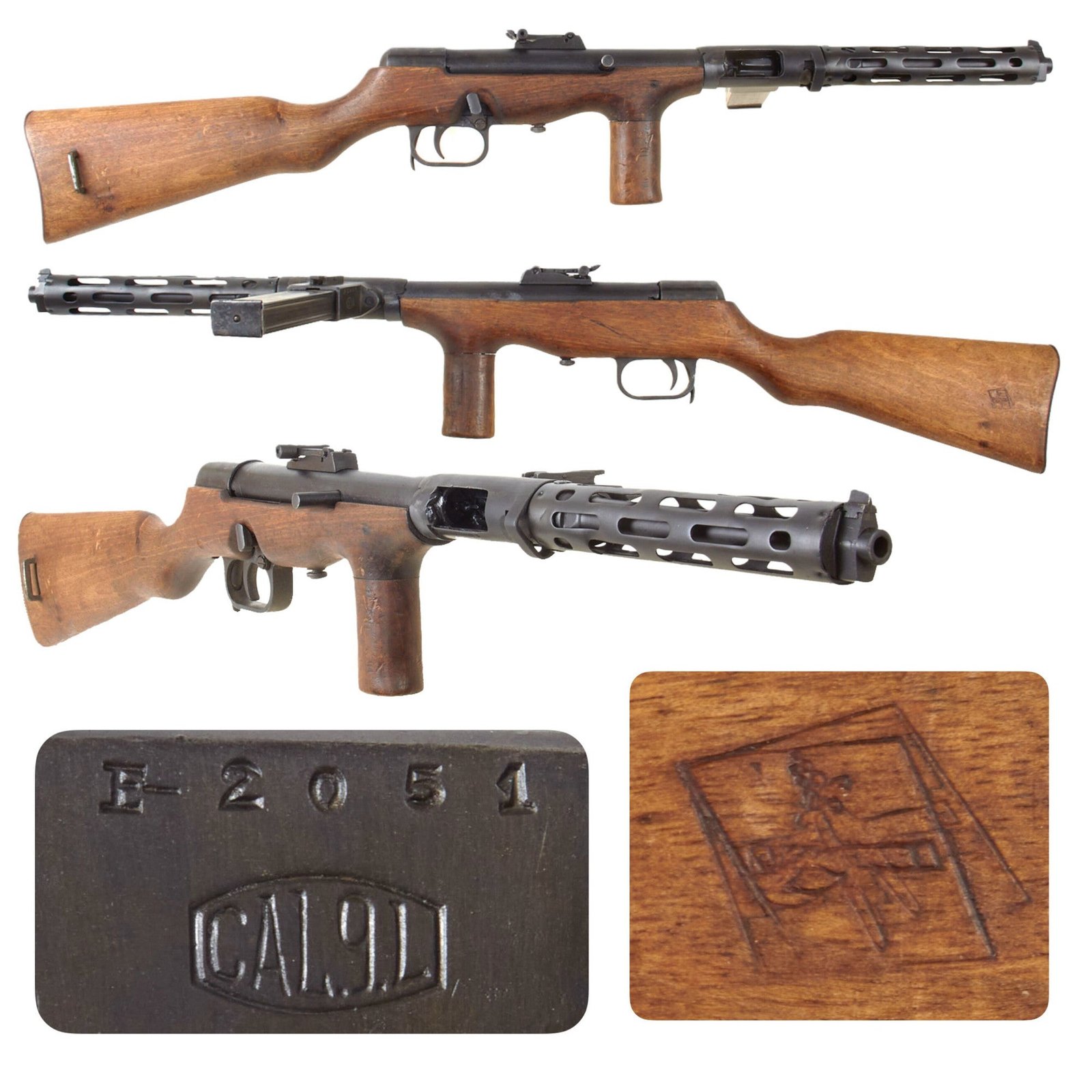 Original German Pre-WWII ERMA EMP Display Sub Machine Gun with Spanish Civil Guard Marked Stock and Magazine - Serial E-2051