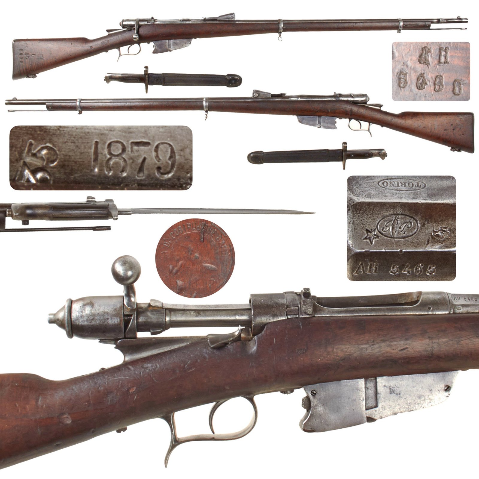 Original Italian Vetterli M1870/87/15 Infantry Rifle by Torino Serial AH 5465 Converted to 6.5mm with Cut Down Bayonet - Dated 1879