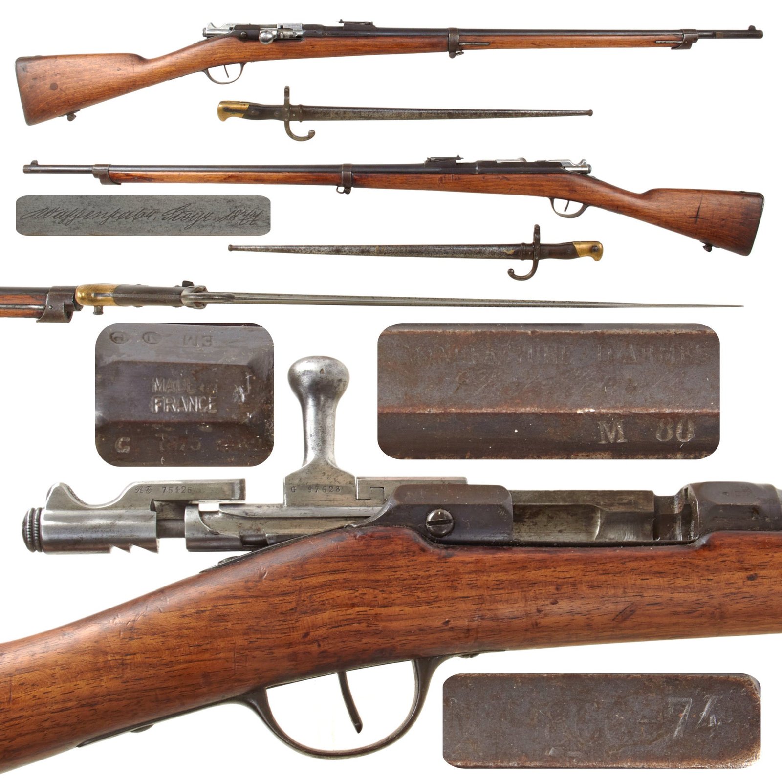 Original French Modèle 1866-74 M80 Gras Converted Rifle by Châtellerault Serial AB 59934 with M1874 Bayonet and Scabbard - Dated 1873