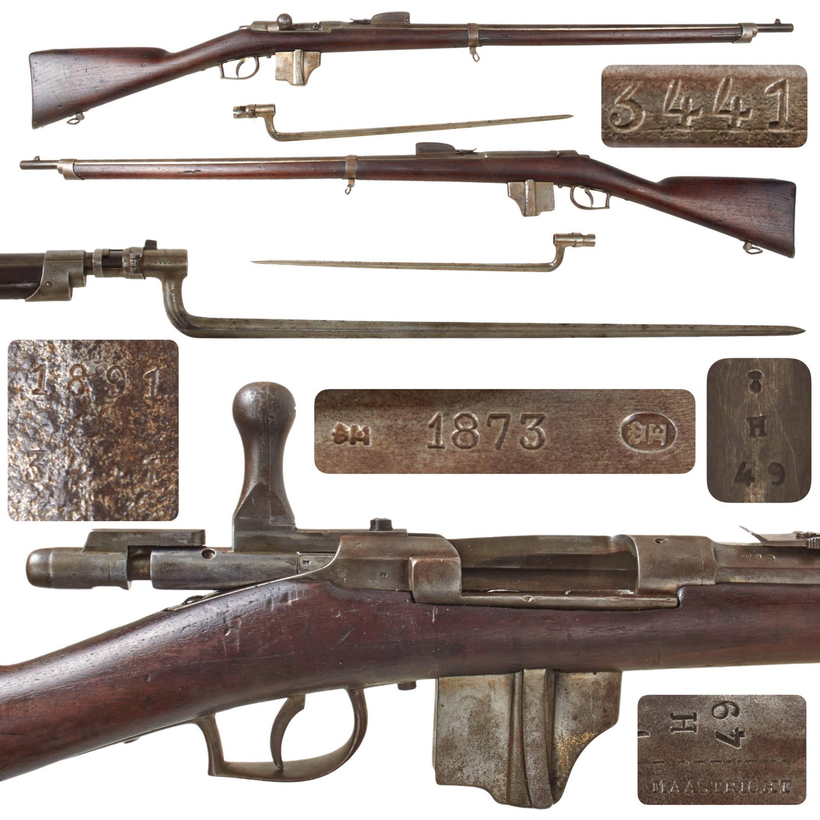 Original Dutch Beaumont-Vitali M1871/88 Bolt Action Magazine Conversion Rifle Serial 3441 with Bayonet - Dated 1873 and 1891
