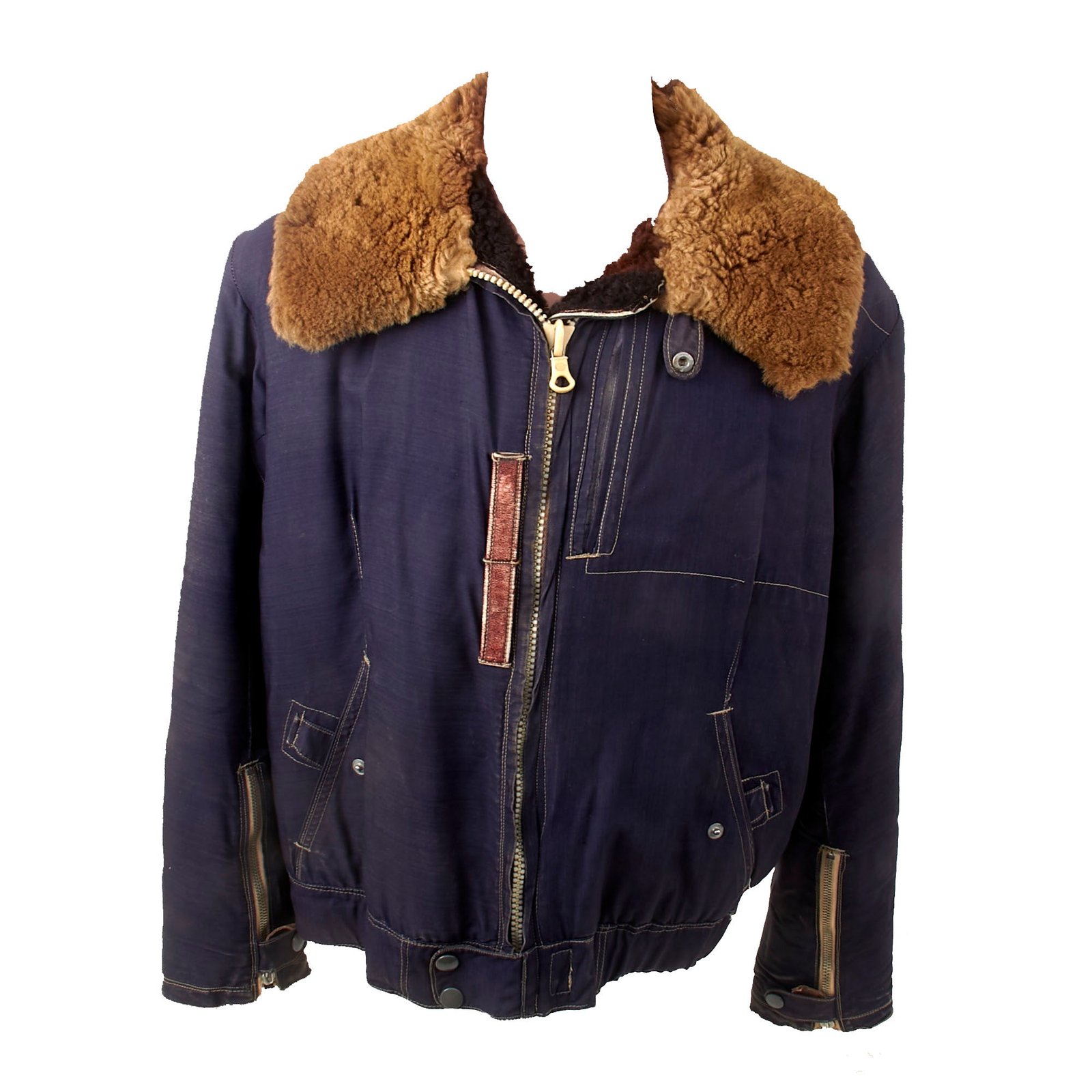 Buy Original German WWII Luftwaffe Blue Winter Fur Lined "Channel" Flying Jacket with Bakelite Main Zipper | Original Firearms Antique For Sale