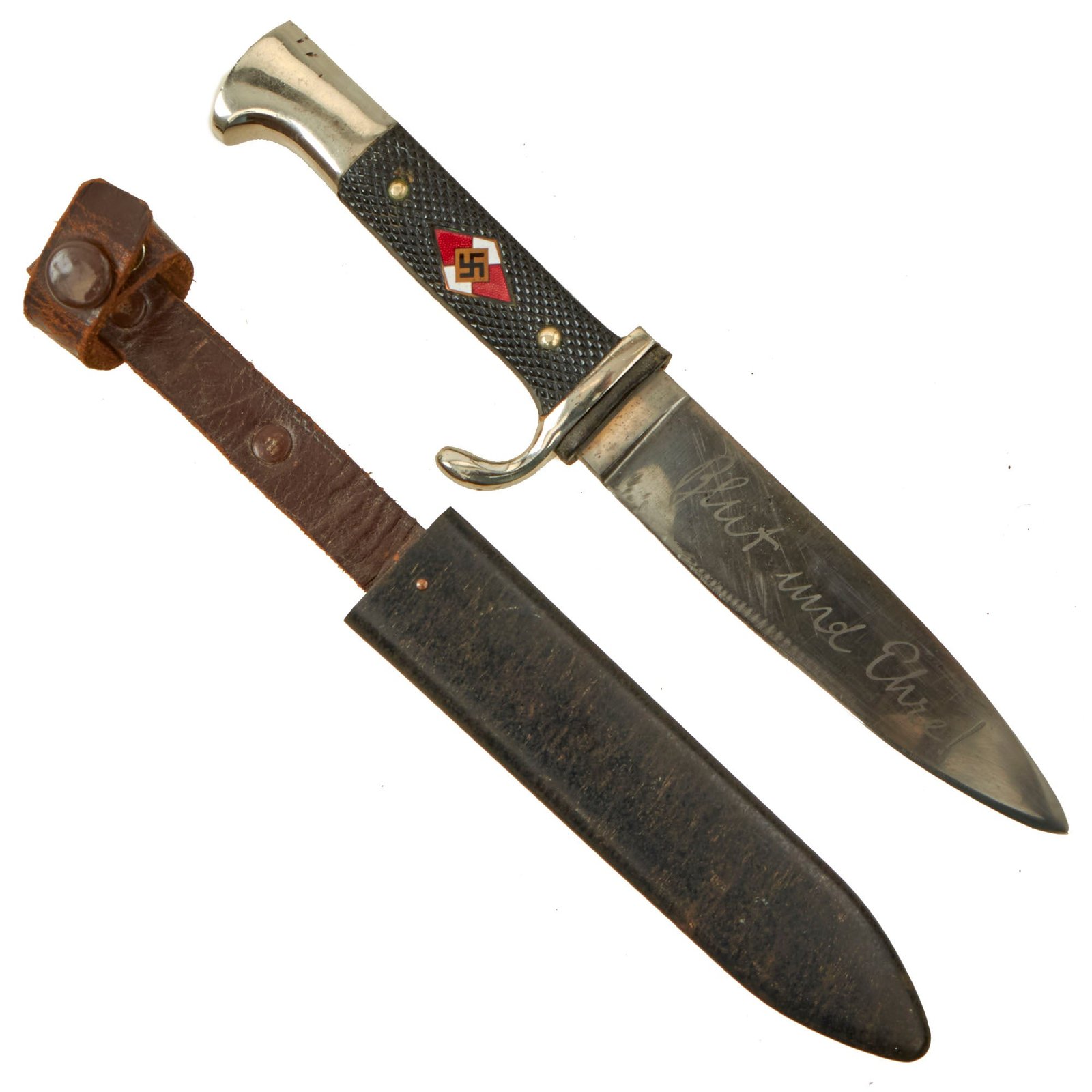Buy Original German WWII 1937 Dated Transitional HJ Knife with Motto by Lauterjung & Sohn PUMA-Werk with Scabbard - RZM M7/27 | Original Firearms Antique For Sale