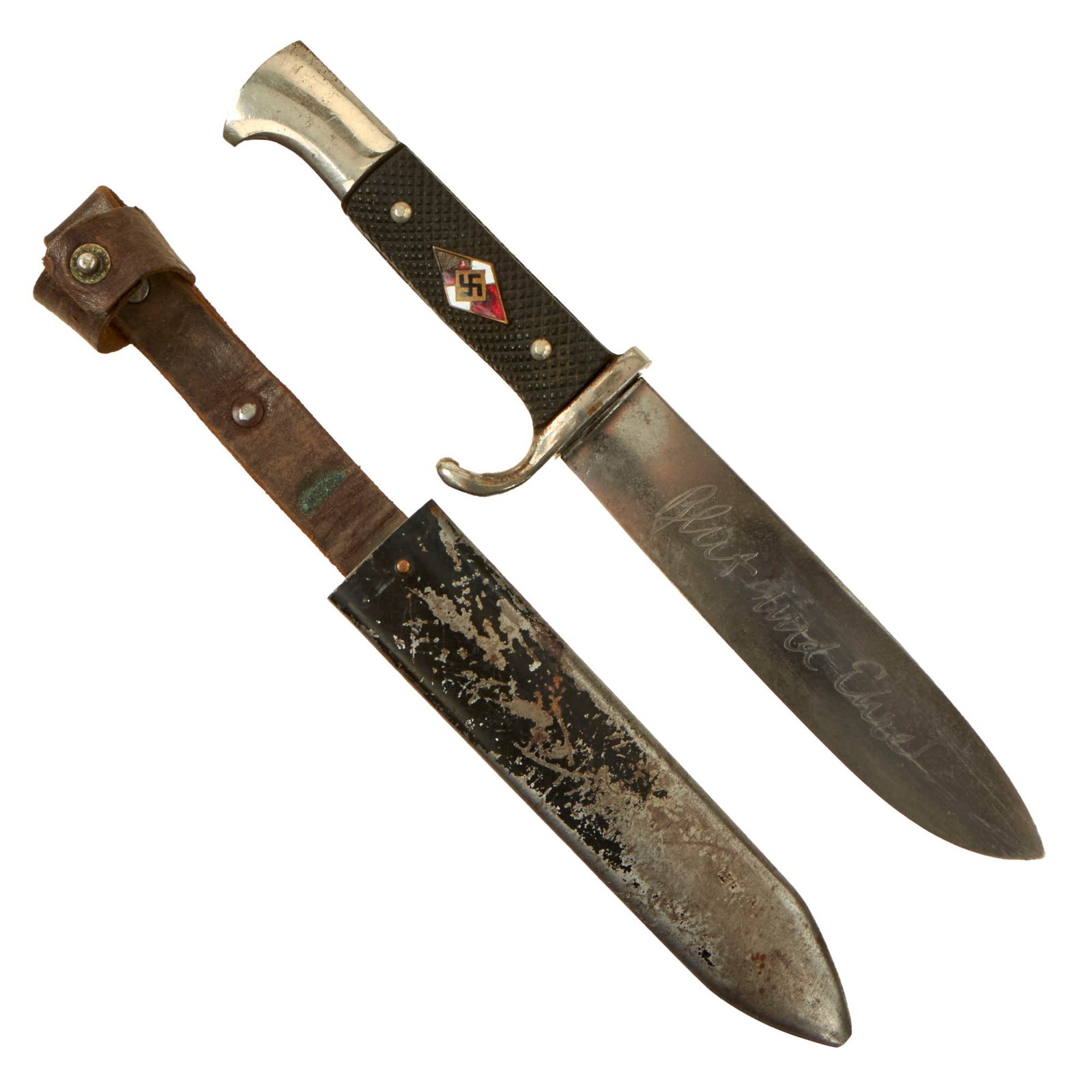 Buy Original German WWII Early Motto-Marked HJ Knife by Rare Maker Anton Wingen Jr. with Scabbard | Original Firearms Antique For Sale