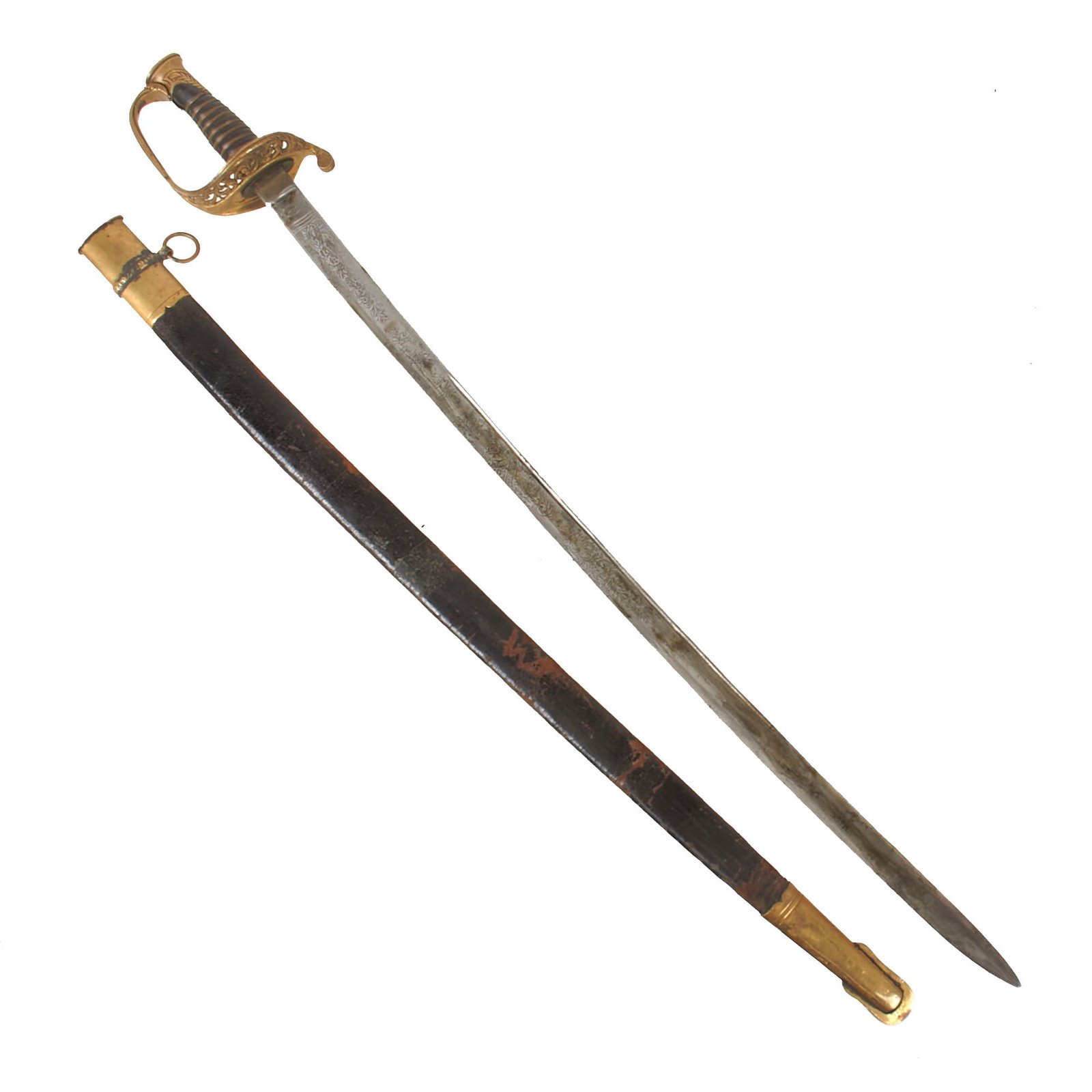 Buy Original U.S. Civil War M1850 Foot Officer Sword by W.H. Horstmann & Sons with Etched German-Made Blade & Leather Scabbard | Original Firearms Antique For Sale