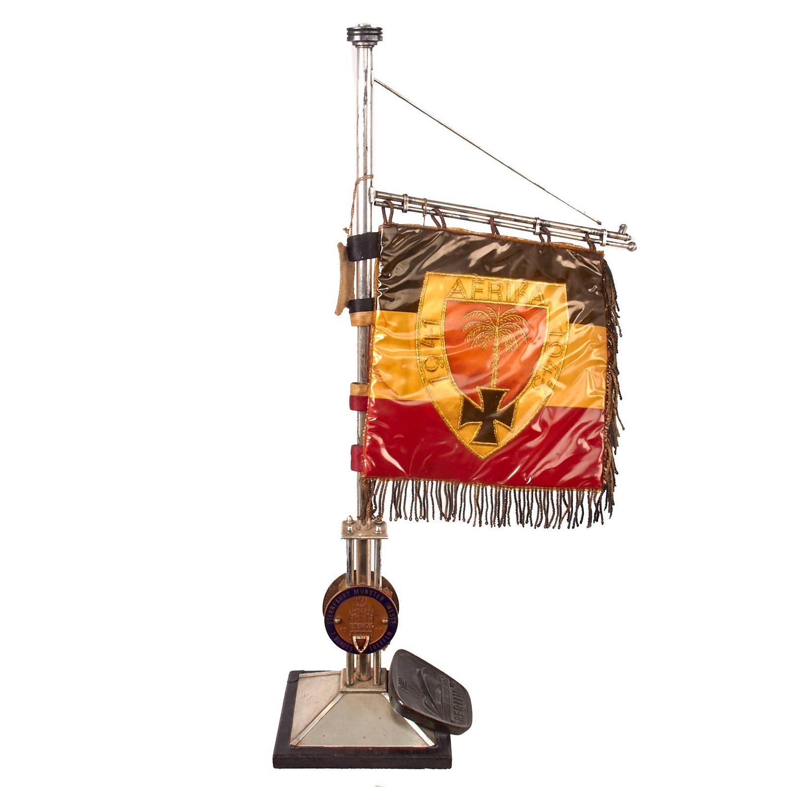 Buy Original German Cold War Era Deutsches Afrika Korps DAK Veteran's Association 1962 Münster Rally Commemorative Flag on Stand | Original Firearms Antique For Sale