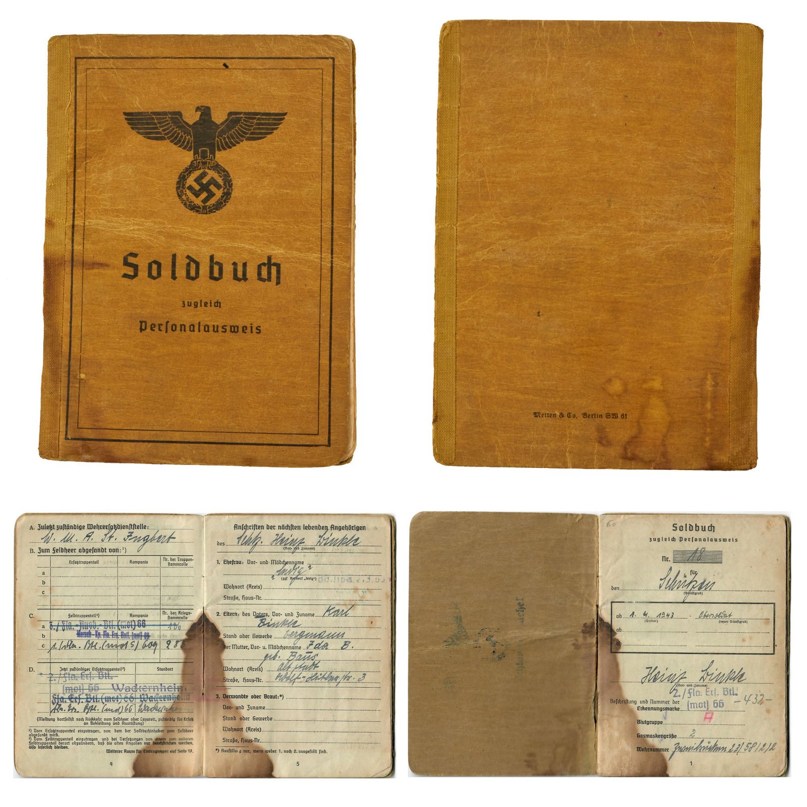 Buy Original German WWII Heer Panzer Soldbuch Soldier ID & Payment Book For Oberschutze Heinz Binkle - 21st Panzer Battalion in Afrika Korps | Original Firearms Antique For Sale
