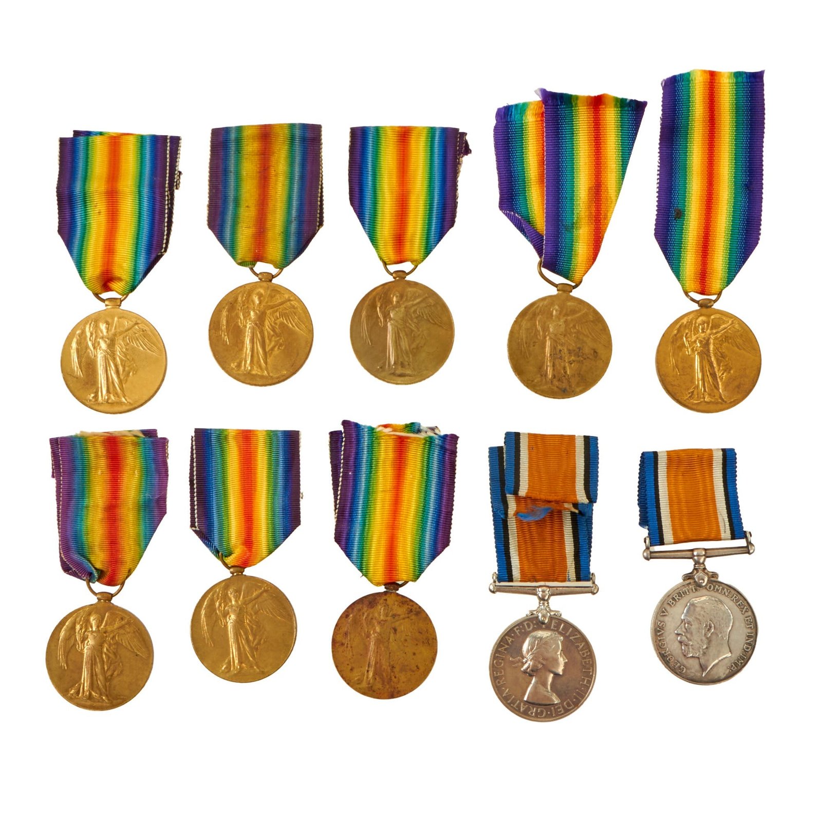 Buy Original British WWI Rim-Engraved Victory Medal & British War Medal Lot - 10 Medals Total | Original Firearms Antique For Sale