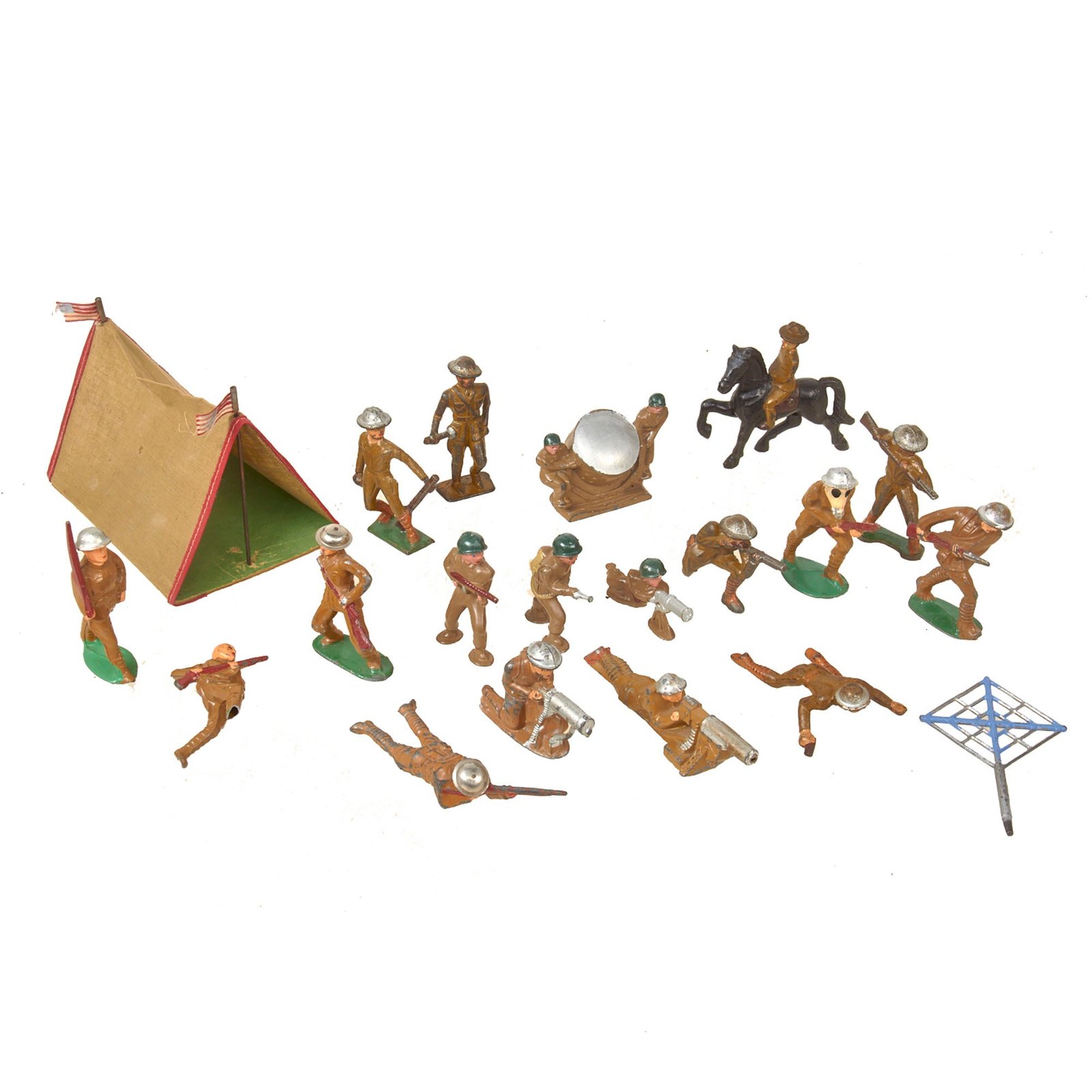 Buy Original U.S. WWI & WWII Collection of Metal Toy Soldiers - Lot of 20 Barclay Manoil & Prop-Up Tent Toys | Original Firearms Antique For Sale