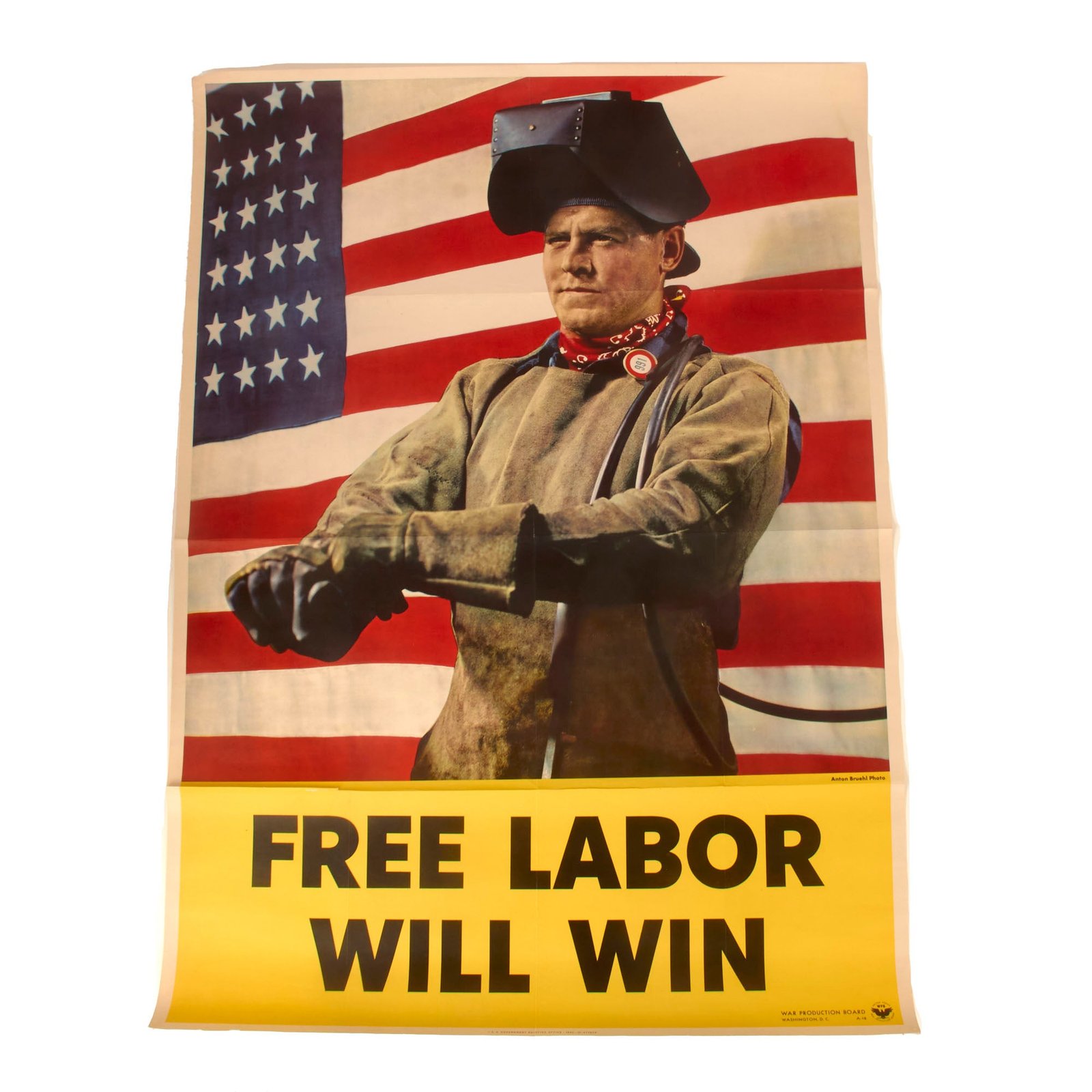 Buy Original U.S. WWII War Production Board Propaganda Poster “Free Labor Will Win” - 40” x 28 ½” | Original Firearms Antique For Sale