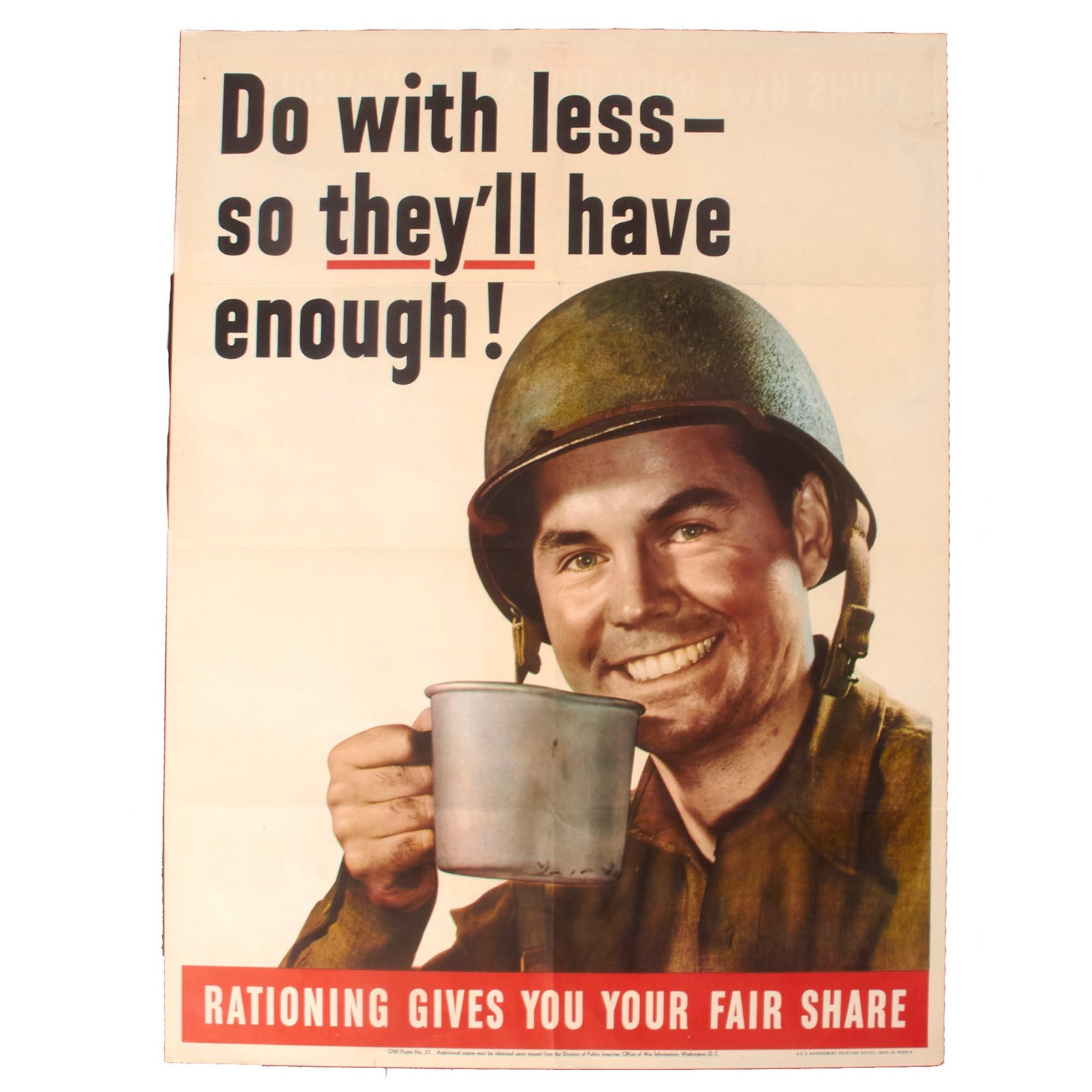 Buy Original U.S. WWII 1943 Do With Less So They'll Have Enough! Rationing Poster - 22 x 28” | Original Firearms Antique For Sale