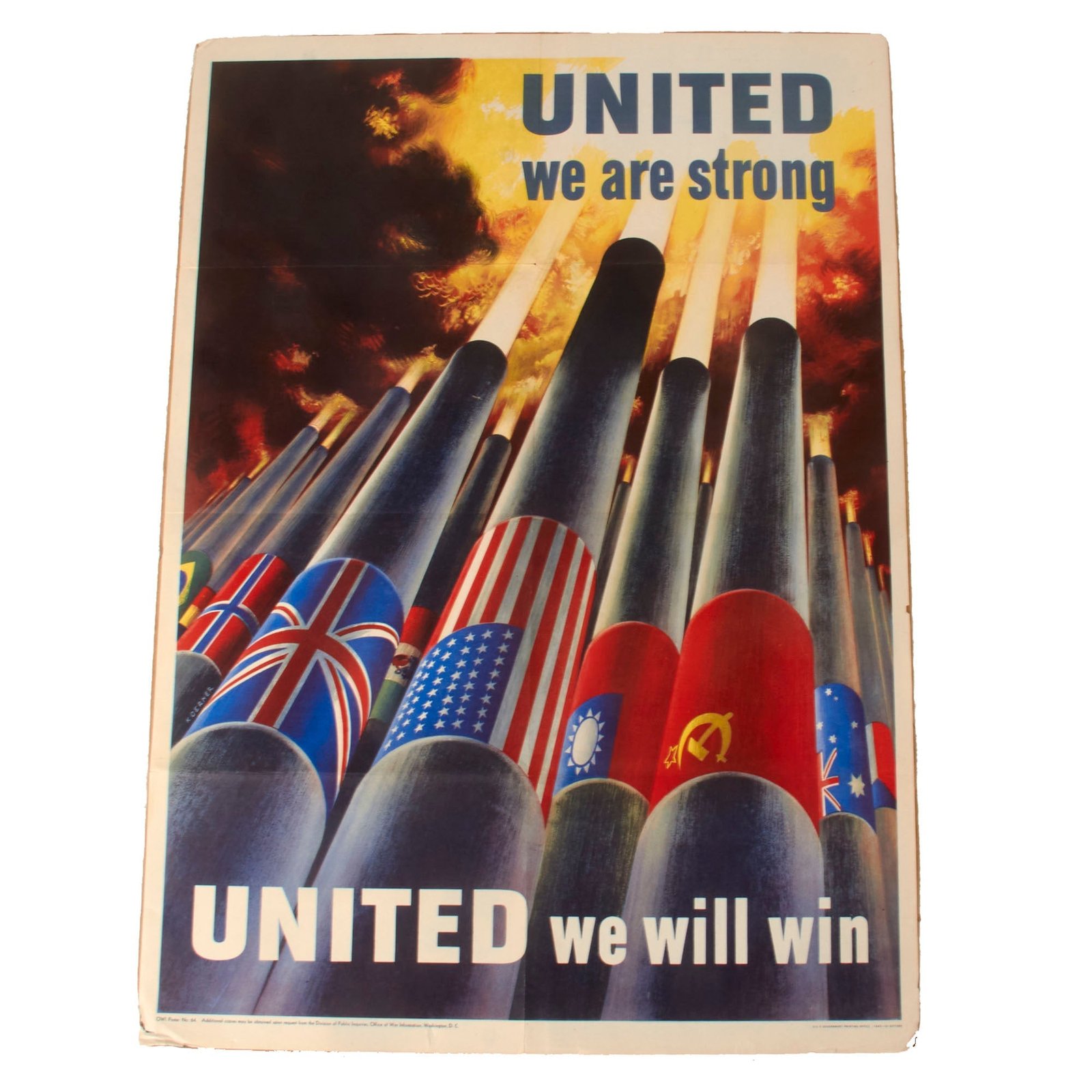 Buy Original U.S. WWII “United We Are Strong, United We Will Win” Propaganda Poster - OWI Poster No. 64 - 20 x 28” | Original Firearms Antique For Sale