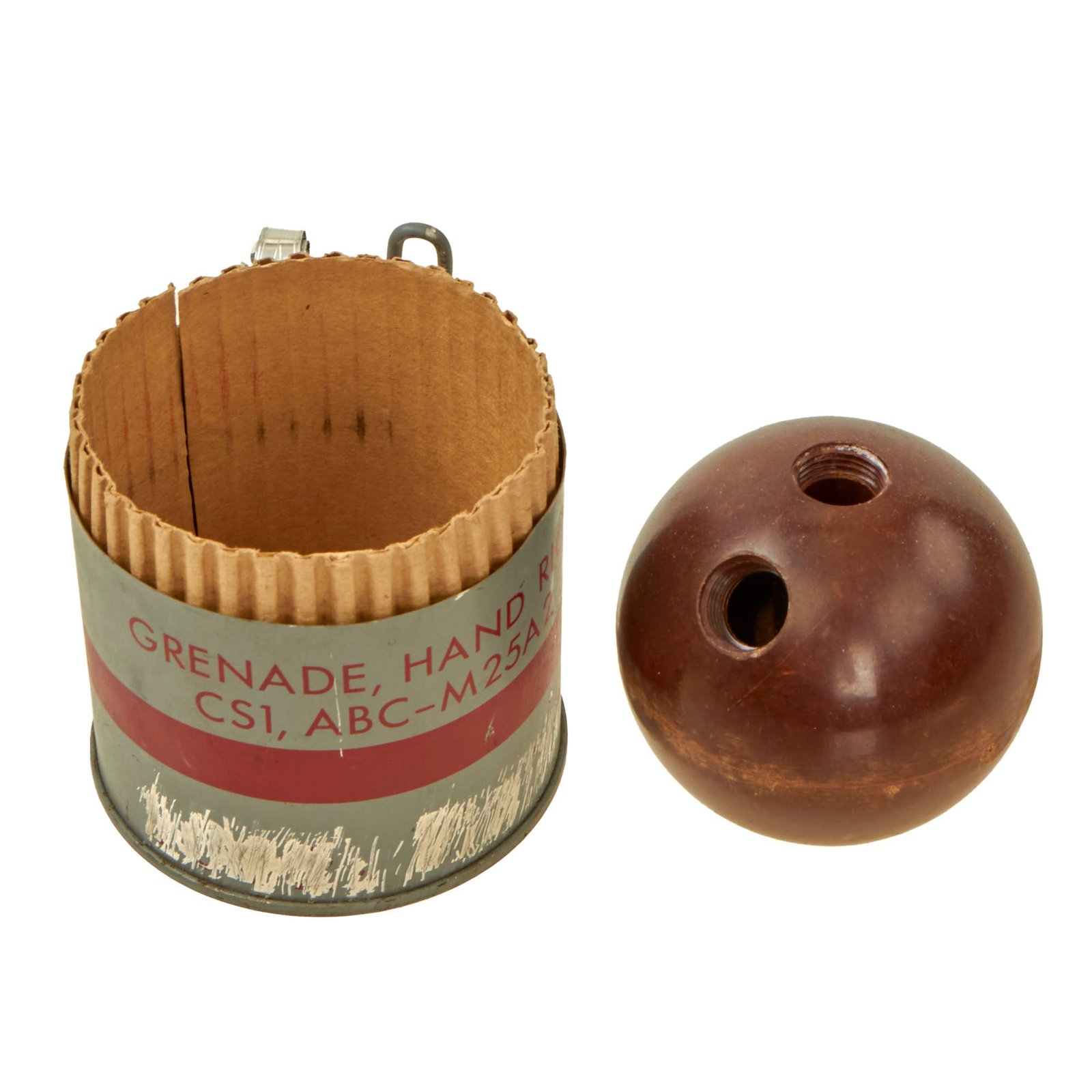 Buy Original U.S. Vietnam War Era Inert M25A2 CS Gas Riot Control Grenade Shell in Partial Husk | Original Firearms Antique For Sale