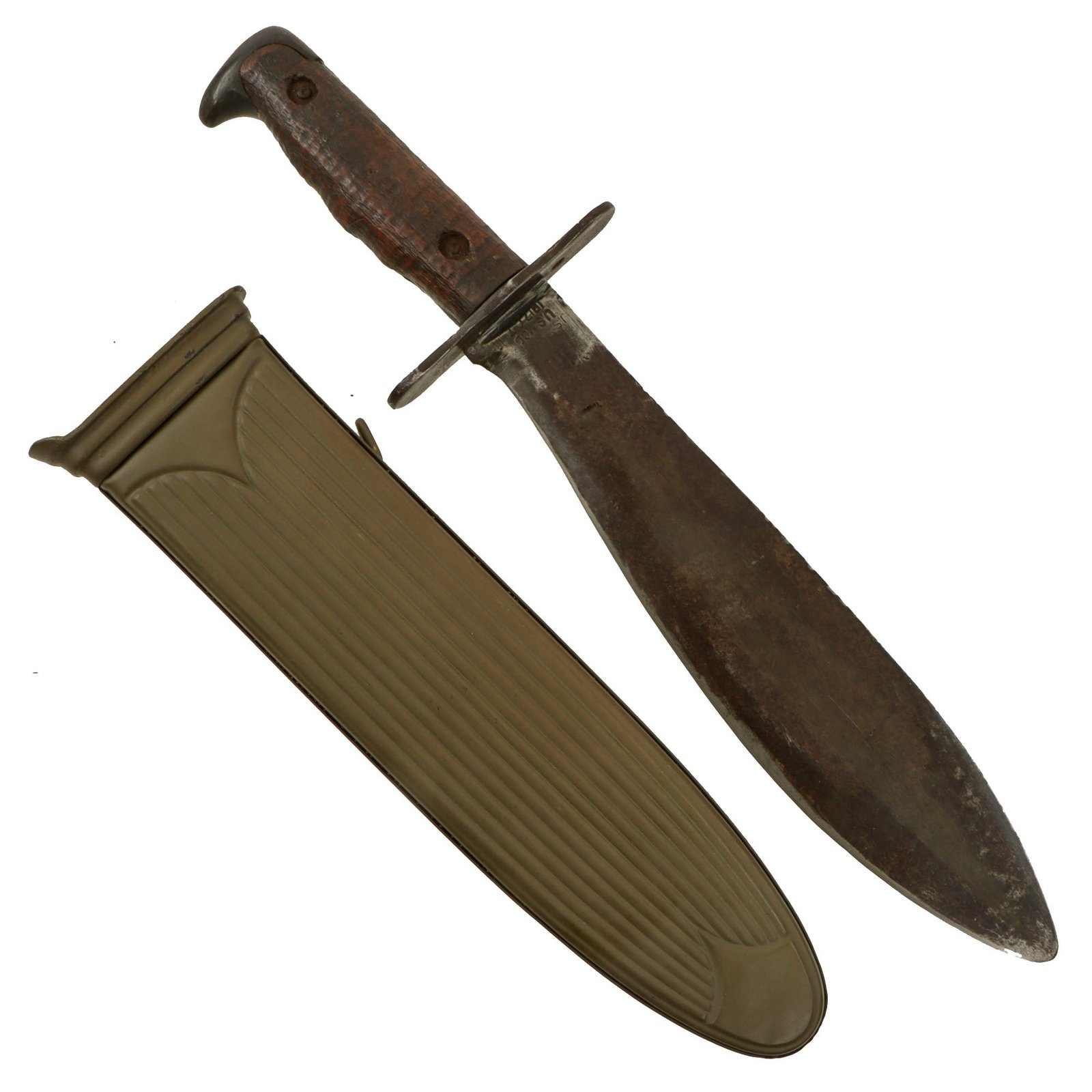Original U.S. WWI Model 1917 Bolo Knife by Plumb St. Louis with Rare Steel Scabbard by L.F.&C dated 1918