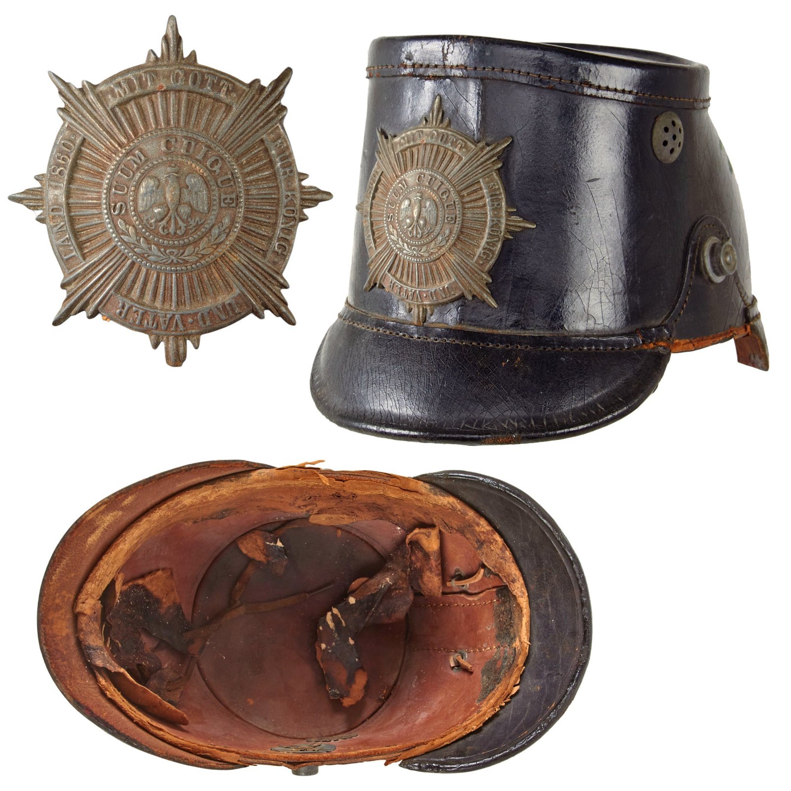 Original Imperial German WWI Prussian Guard M1895 Enlisted Tschako Leather Helmet