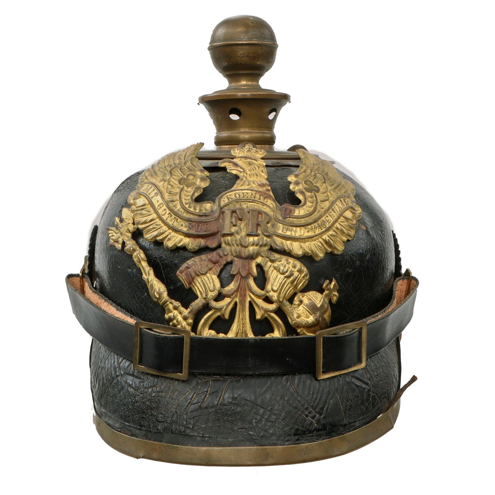 Original German WWI Prussian M1895 Artillery Pickelhaube Helmet Dated 1897 with Faint Markings - Reproduction Chinstrap & Cockades - Wappen Detached - Kugelhelm