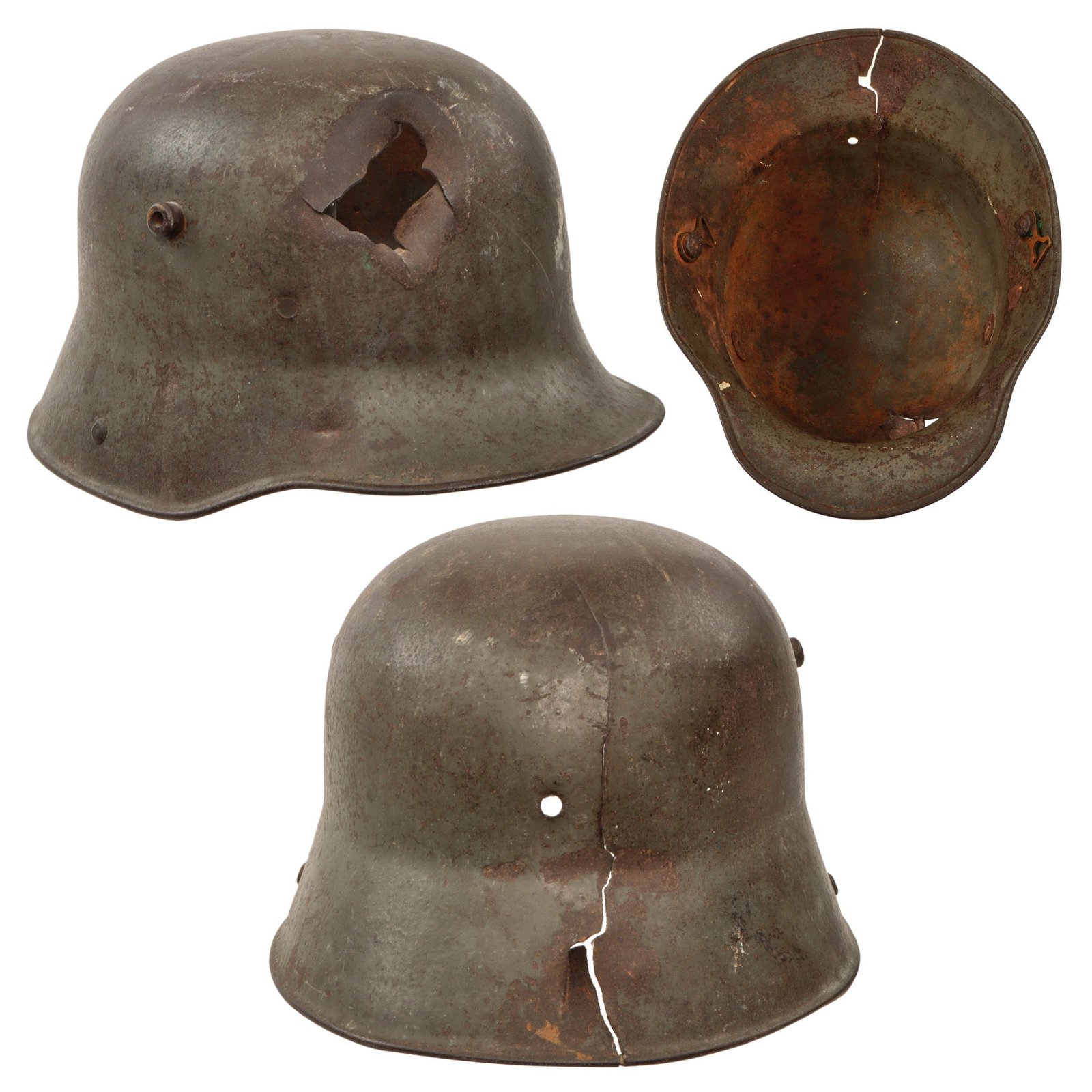 Original Imperial German WWI M16 “KIA” Shrapnel-Damaged Helmet Shell - Marked W.66