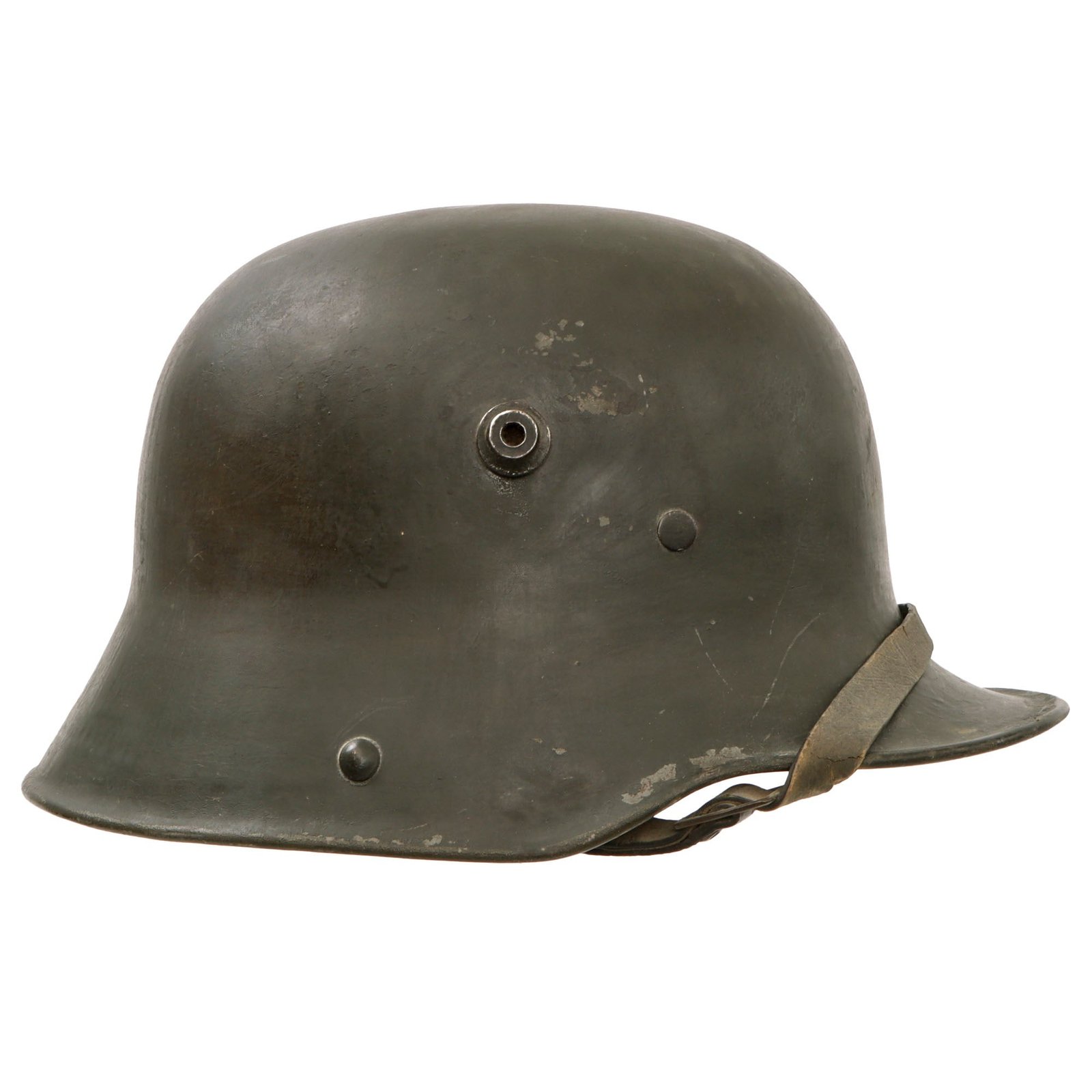 Original Imperial German WWI M16 Stahlhelm Helmet Repainted with M17 Liner & Broken Chinstrap - Ventilation Lugs Filled - Marked BF64