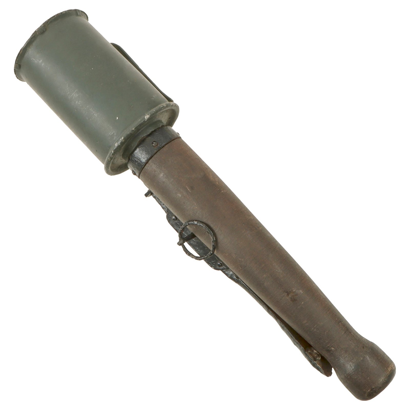 Original German WWI Inert M1915 Poppenberg Percussion Stick Hand Grenade Head & Fittings with Reproduction Wooden Handle- Stielhandgranate