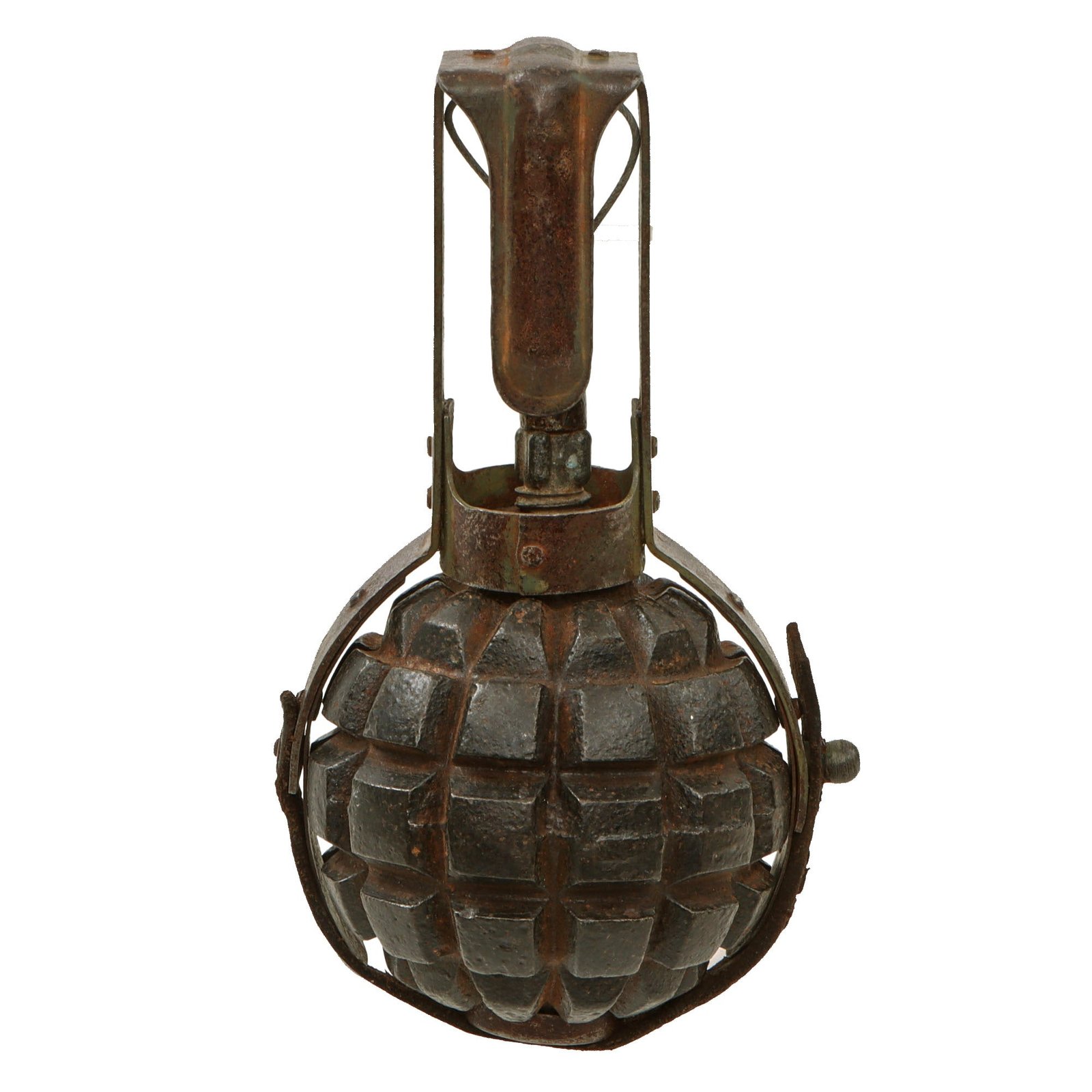 Original German WWI Model 1913 Kugel Hand Fragmentation Grenade with Extremely Rare Original Belt Carrier - Kugelhandgranate