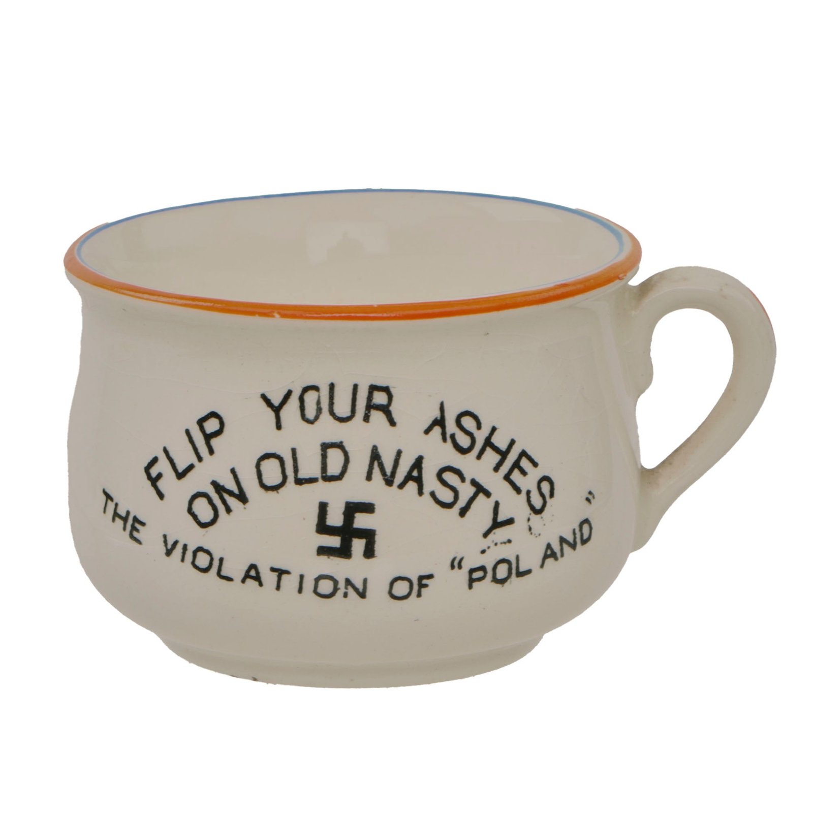 Original British WWII Homefront Anti-Axis Propaganda Caricature Adolf Teacup Ashtray by Fieldings