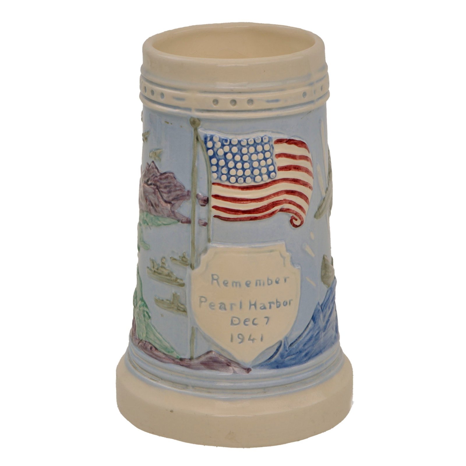 Original U.S. WWII Patriotic “Remember Pearl Harbor” Ceramic Mug by Metlox