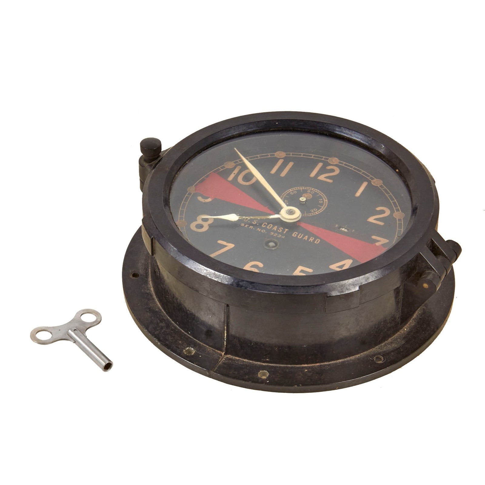 Original U.S. WWII Rare U.S. Coast Guard Clock by Chelsea with Winding Key - Fully Functional