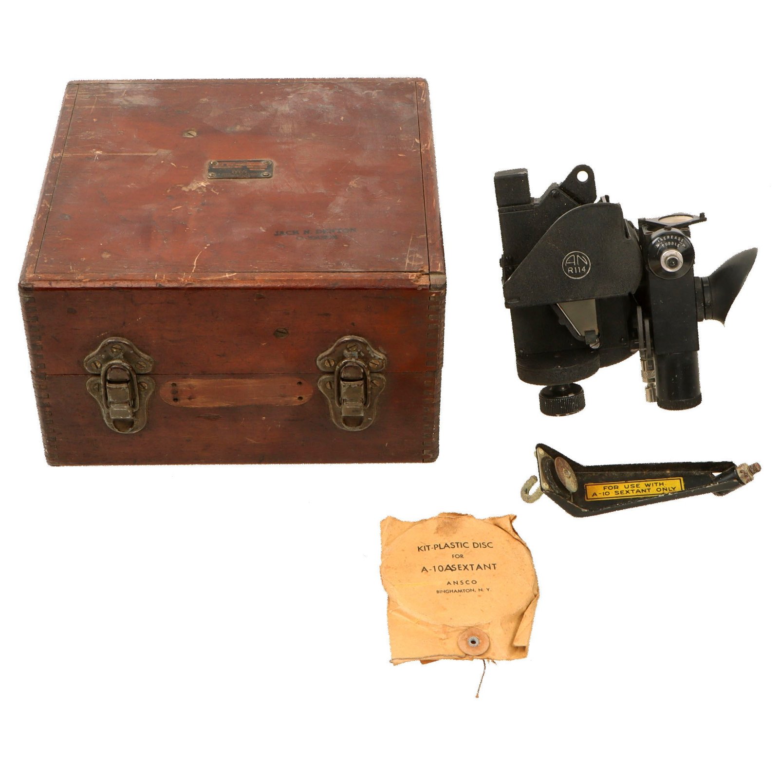Original U.S. WWII Named USAAF Ansco A-10A Bubble Sextant in Transit Chest to Distinguished Flying Cross Recipient Colonel Jack N. Denton - Dated 1944