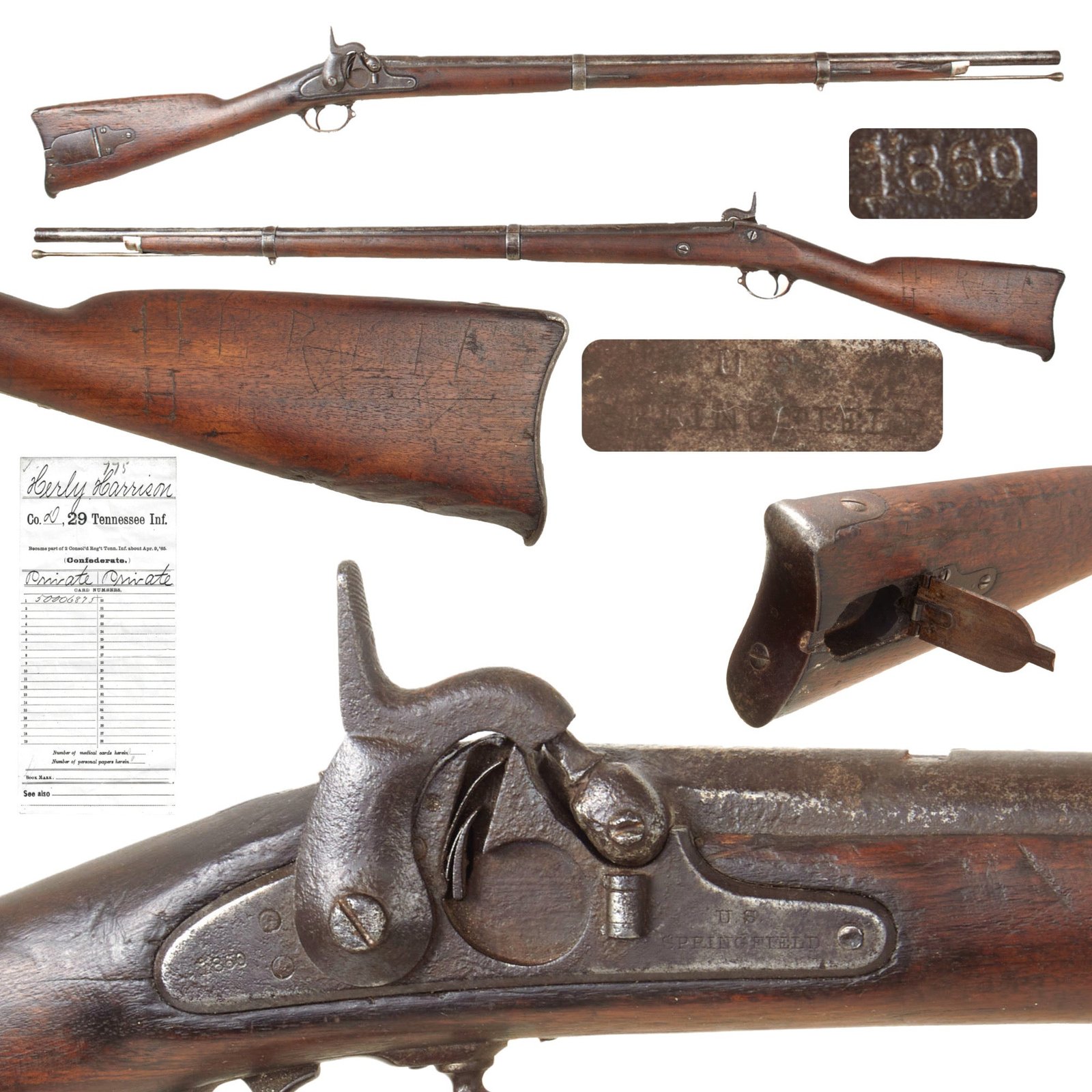Original U.S. Civil War Springfield M1855 Rifle Named to Confederate KIA Soldier Harrison Herlie, 29th Tennessee Infantry with Research - Dated 1860