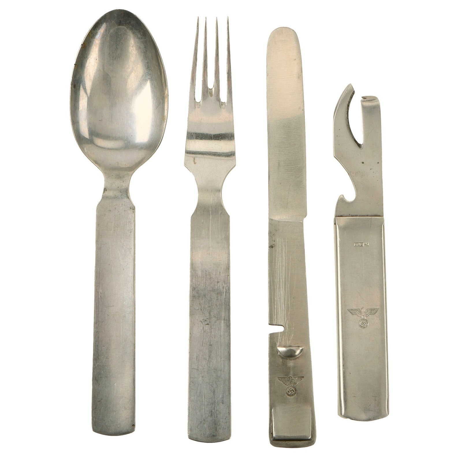 Original German WWII Mess Kit Utensil Set Dated 1941 - Steel and Stainless Steel