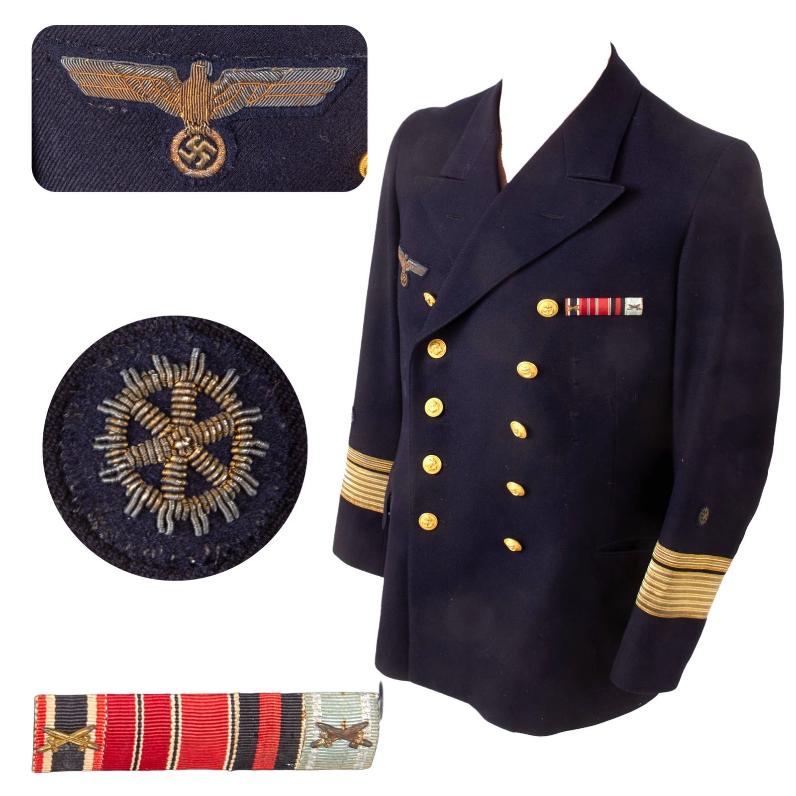 Original German WWII Kriegsmarine Navy Engineering Konteradmiral Rear Admiral Reefer Jacket by Th. Thöl with Medal Bar
