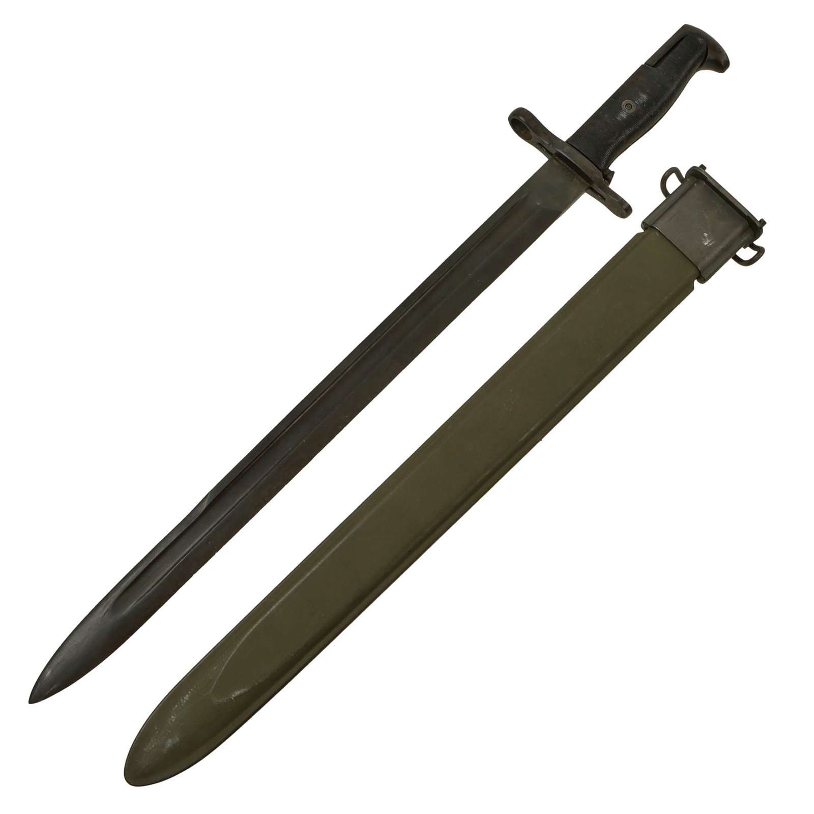 Original U.S. WWI M1905 Springfield 16 inch Rifle Bayonet Marked S.A. with WWII M3 USN Mk I Scabbard - Dated 1913