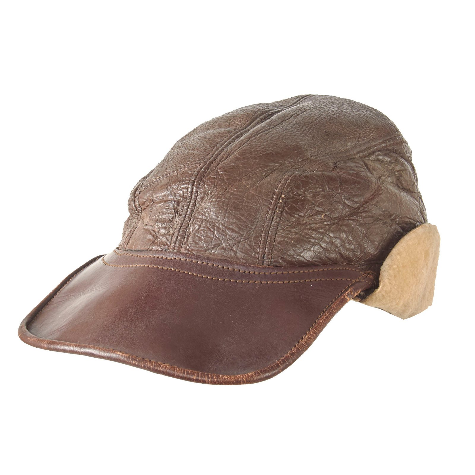 Original U.S. WWII Army Air Forces B-2 Gunner & Air Crew Shearling Leather Billed Cap by Werber Sportswear Co. - Size 7