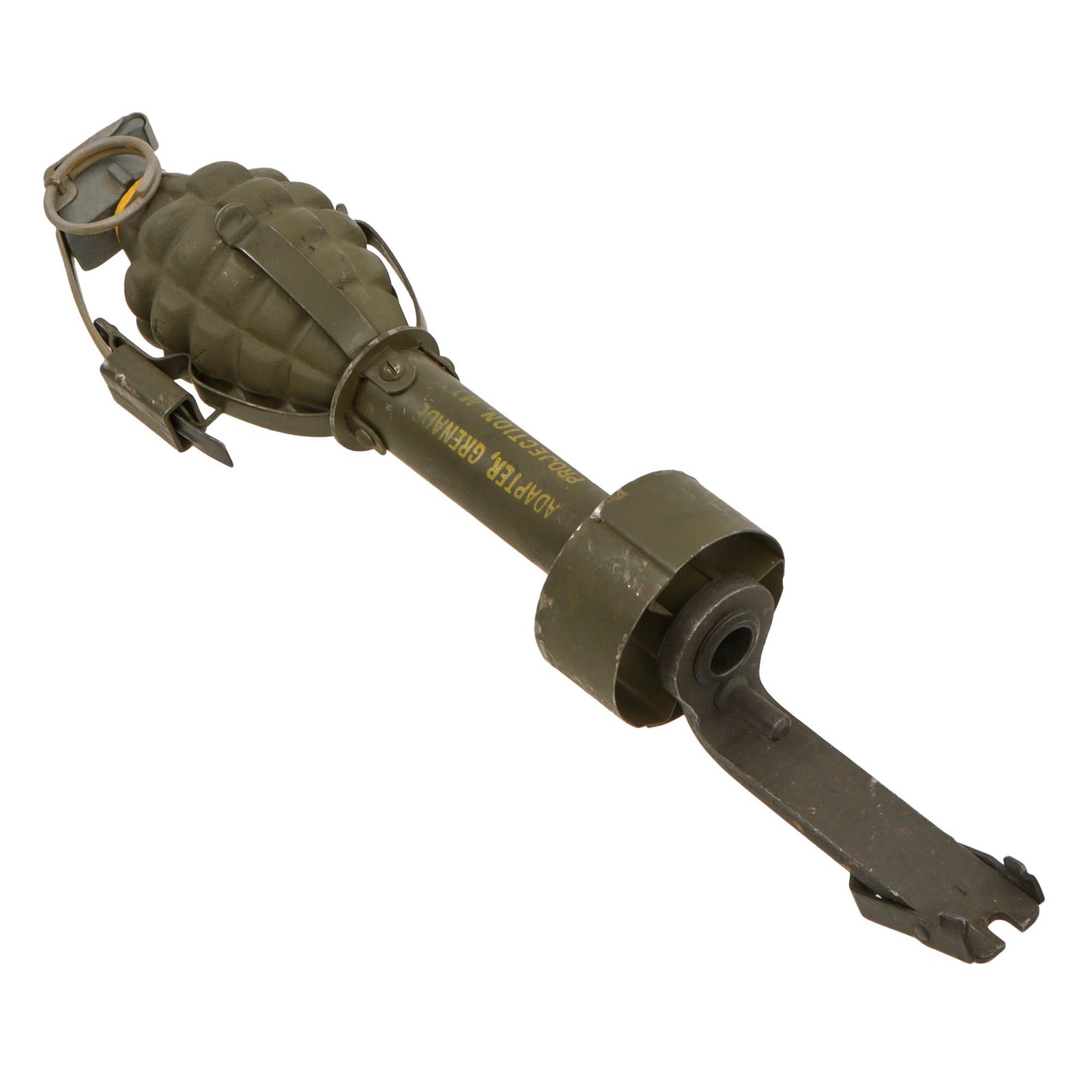 Original U.S. WWII Inert 1944 Dated M1 Rifle Grenade Adapter with M7 M1 Garand Launcher & Replica Mk. II Grenade with M10A2 Fuze