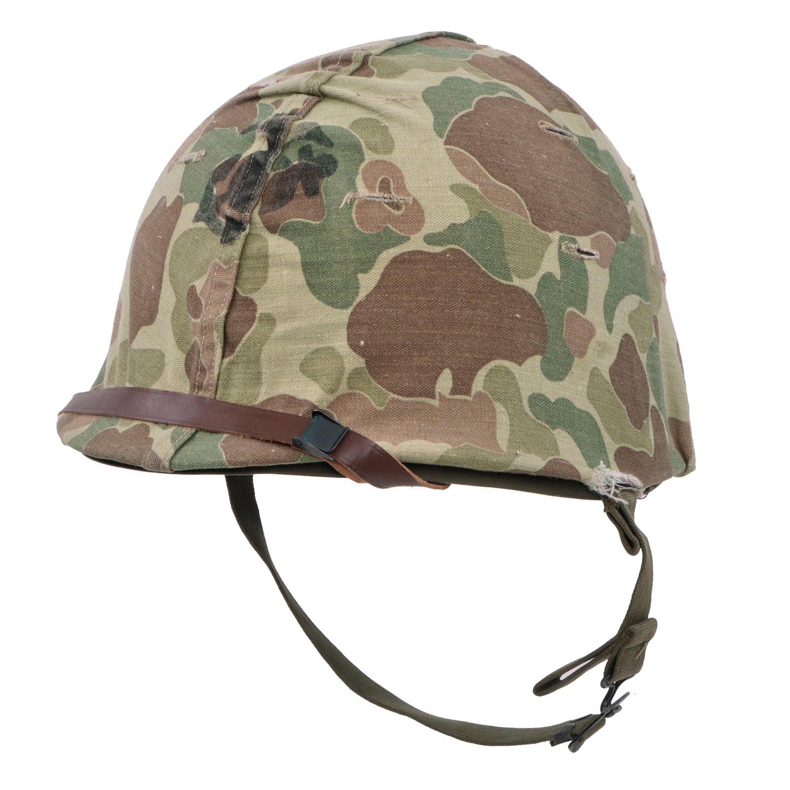 Original U.S. WWII / Korean War USMC Front Seam Fixed Bale M1 Helmet with Refurbished CAPAC Liner and USMC Cover With Stenciled Eagle, Globe and Anchor - Complete